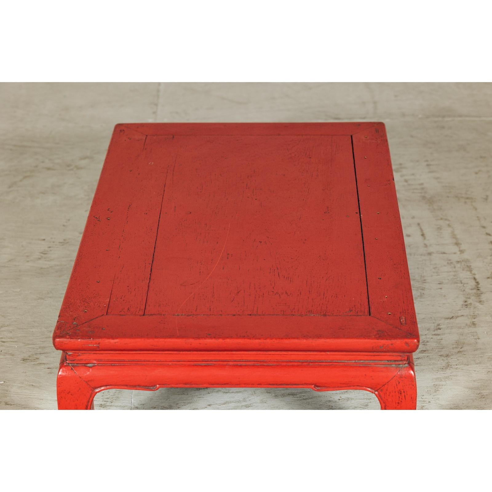 Vintage Low Red Lacquer Coffee Table with Curved Legs | FEA Home