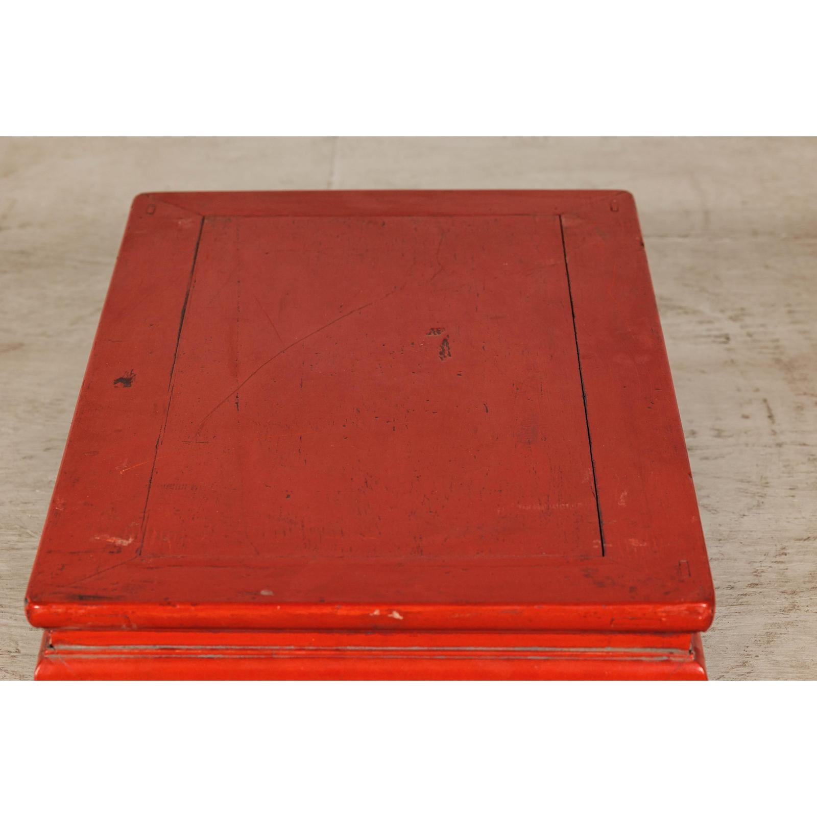 Vintage Low Red Lacquer Table with Chow Legs and Scalloped Apron-9. Asian &amp; Chinese Furniture, Art, Antiques, Vintage Home Décor for sale at FEA Home