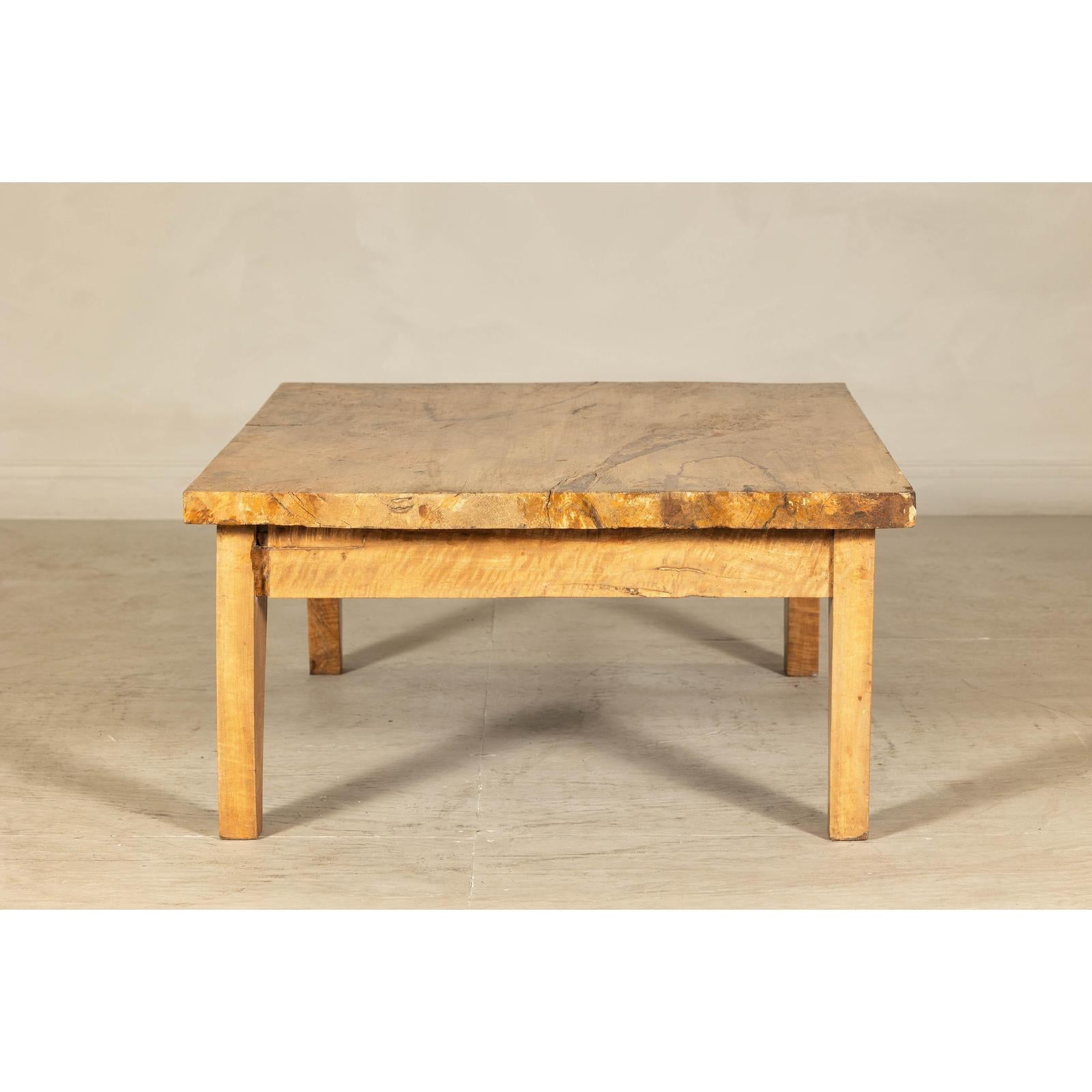 Vintage Mango Wood Coffee Table with Drawer and Tapered Legs-10. Asian &amp; Chinese Furniture, Art, Antiques, Vintage Home Décor for sale at FEA Home