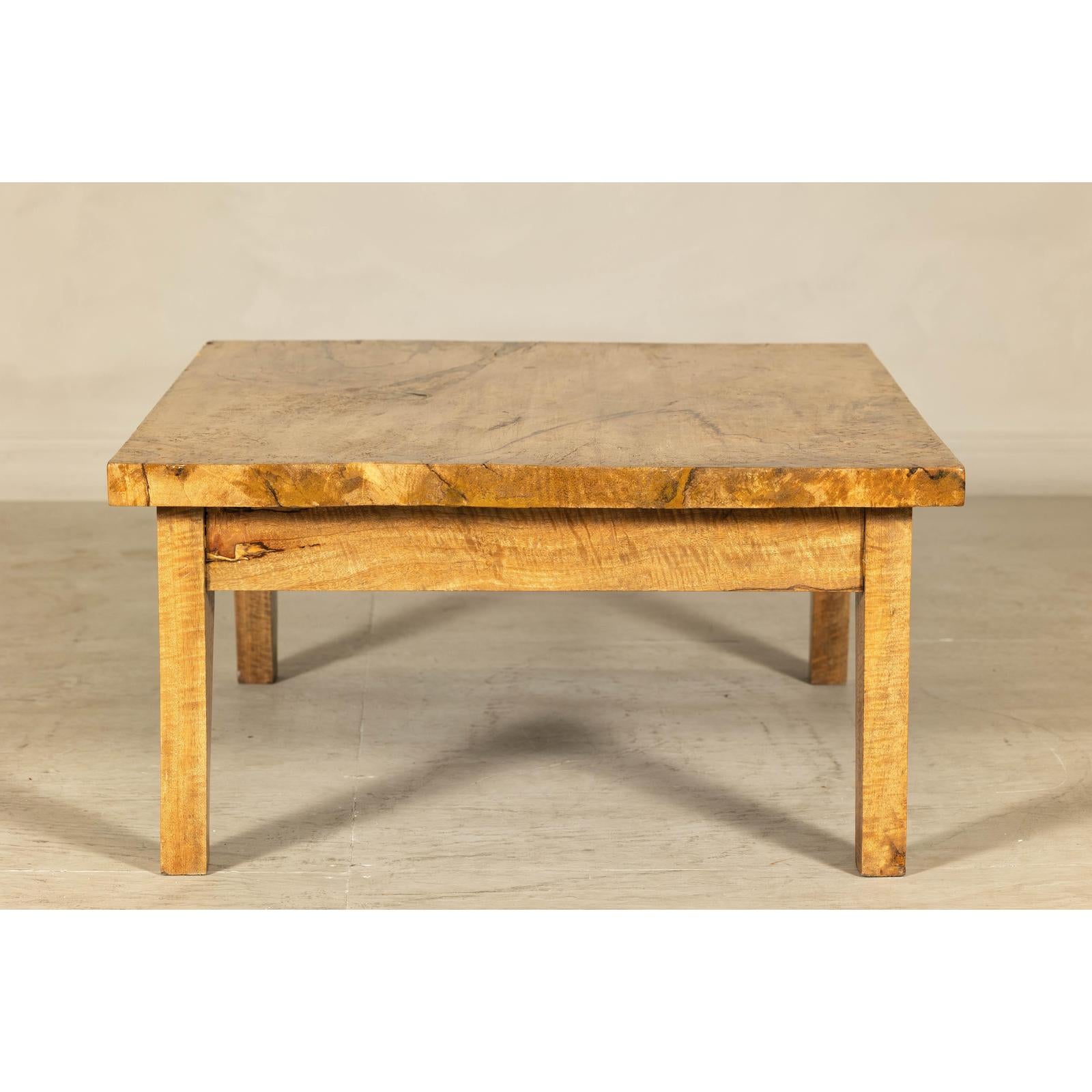 Vintage Mango Wood Coffee Table with Drawer and Tapered Legs-15. Asian &amp; Chinese Furniture, Art, Antiques, Vintage Home Décor for sale at FEA Home