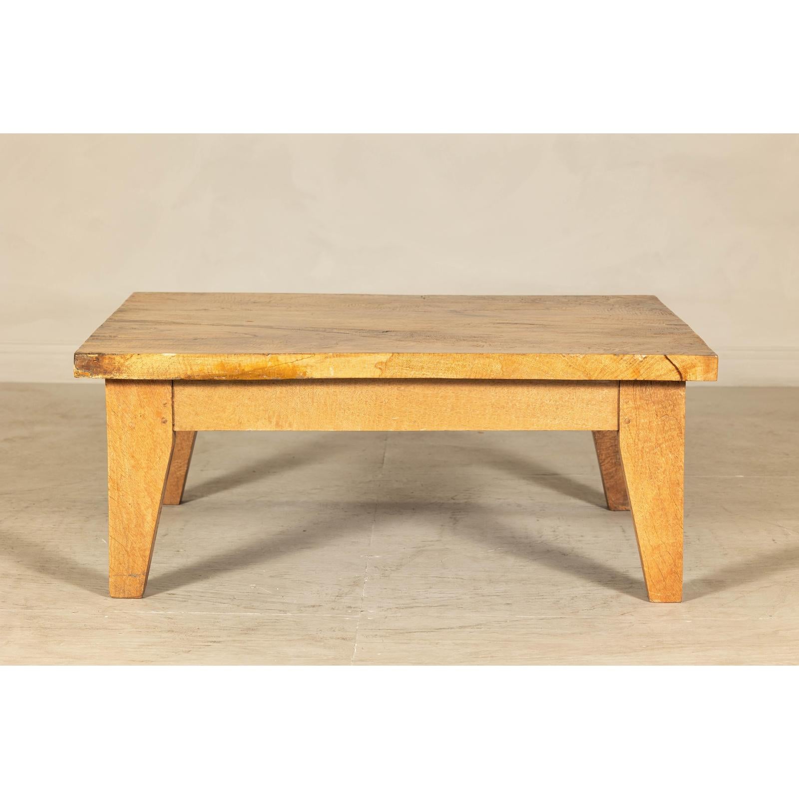 Vintage Mango Wood Coffee Table with Drawer and Tapered Legs-16. Asian &amp; Chinese Furniture, Art, Antiques, Vintage Home Décor for sale at FEA Home