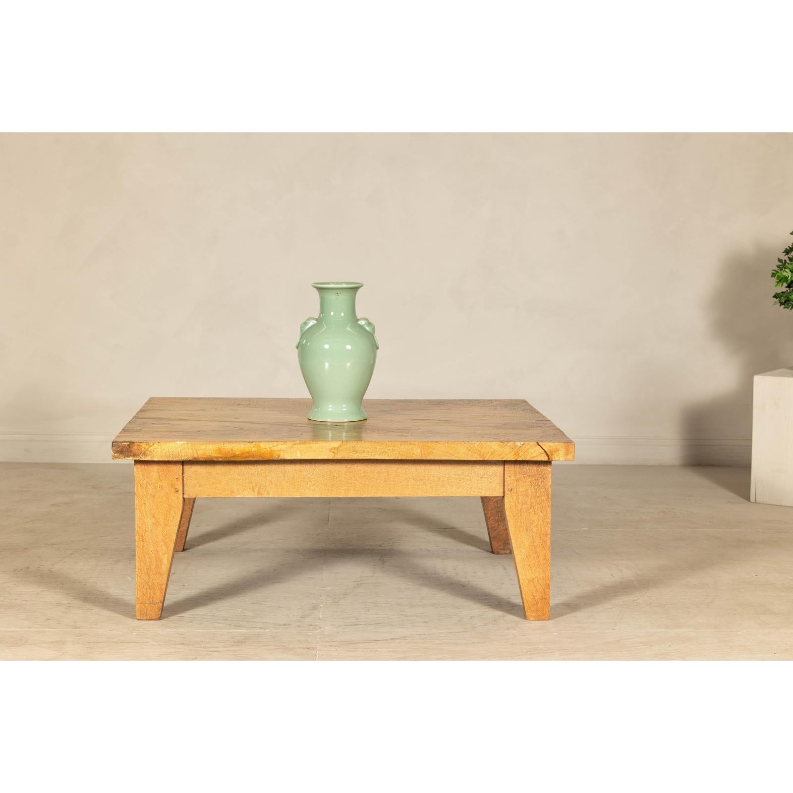 Vintage Mango Wood Coffee Table with Drawer and Tapered Legs-8. Asian &amp; Chinese Furniture, Art, Antiques, Vintage Home Décor for sale at FEA Home