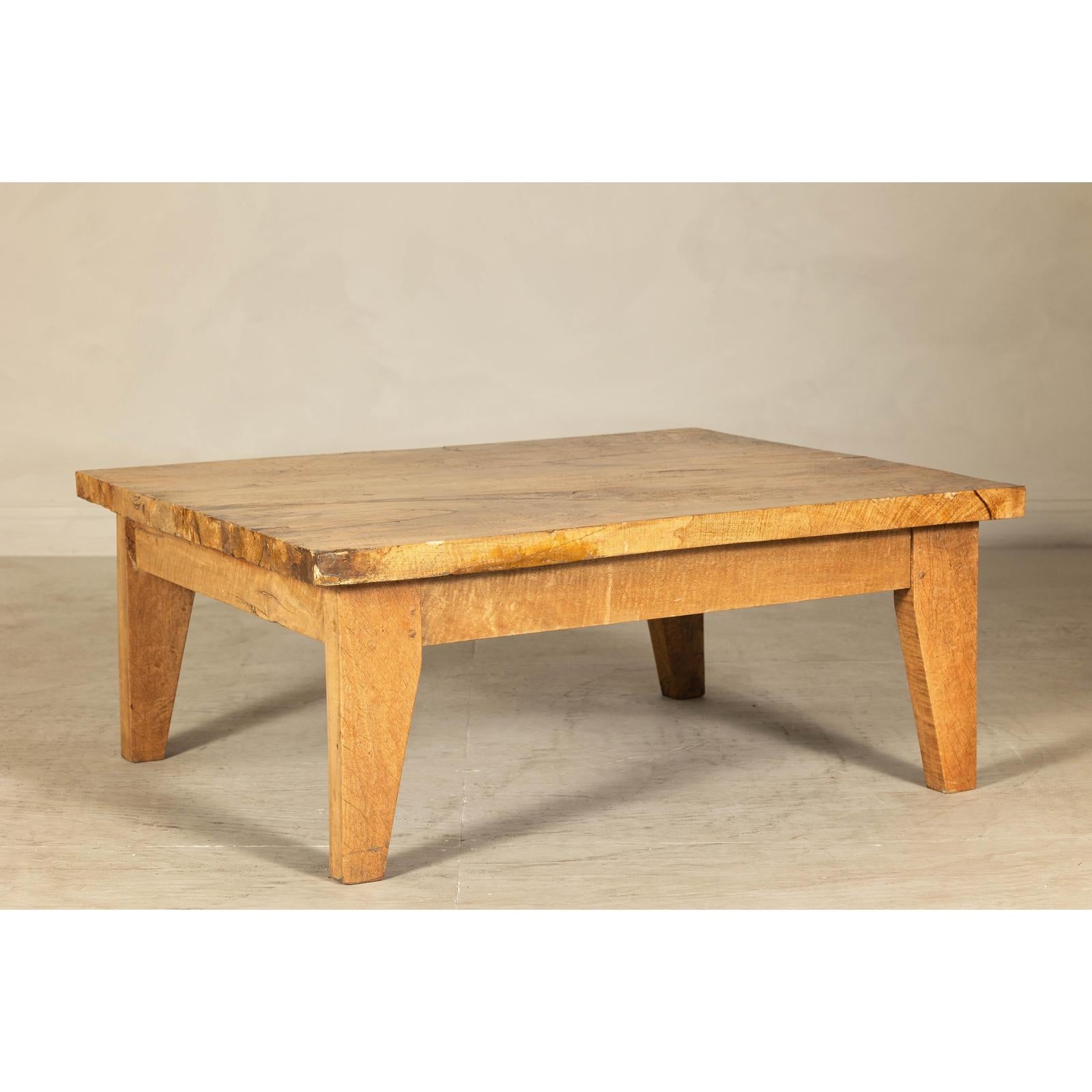 Vintage Mango Wood Coffee Table with Drawer and Tapered Legs-9. Asian &amp; Chinese Furniture, Art, Antiques, Vintage Home Décor for sale at FEA Home