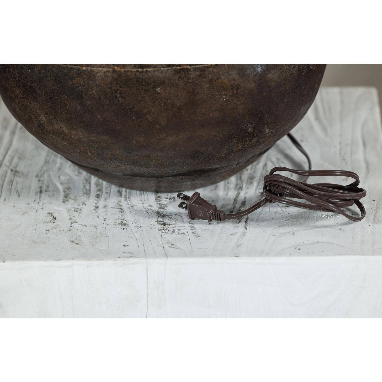 Vintage Metal Jug Converted to a Lamp with Painted Script