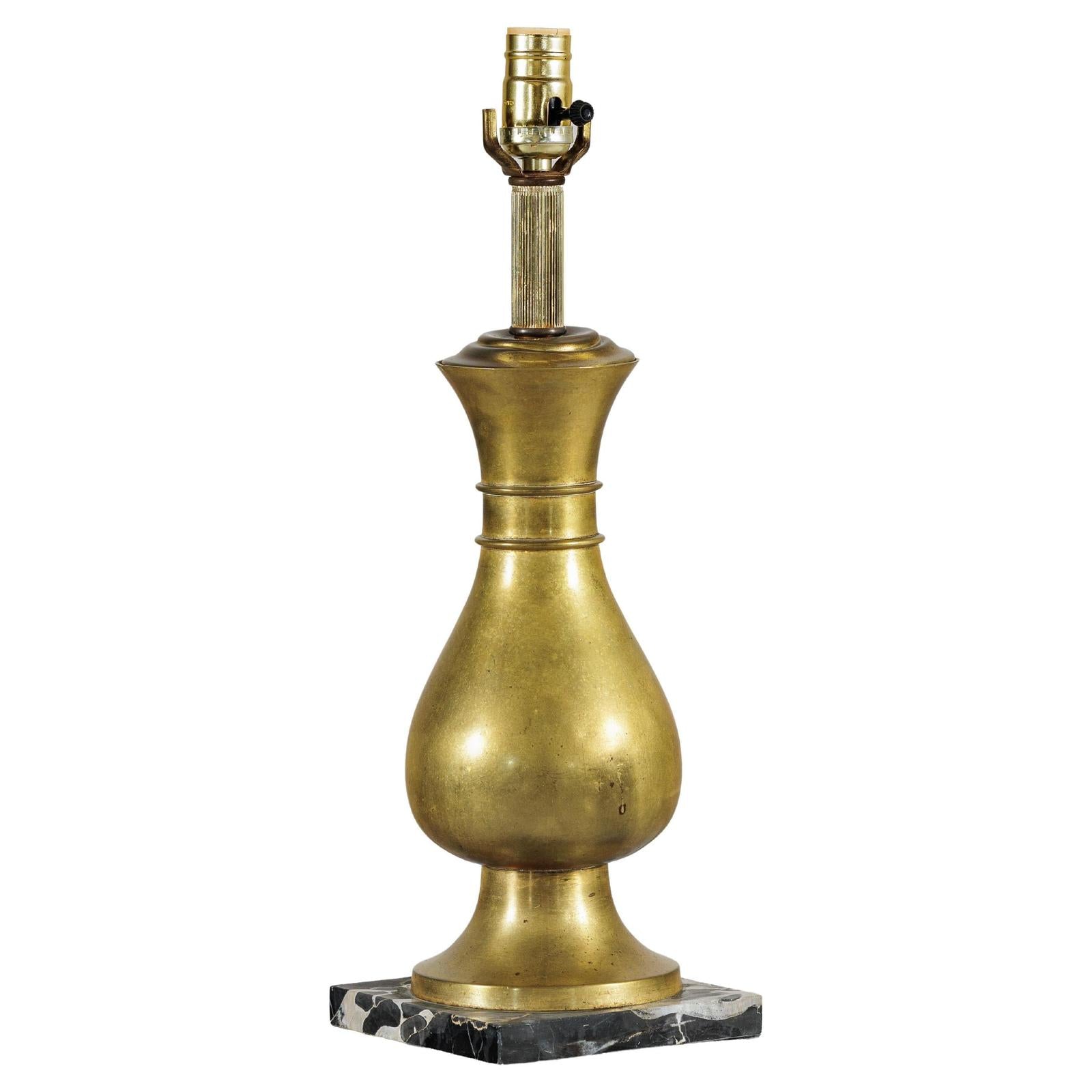 Vintage Midcentury Brass Balluster Table Lamp on Marble Base - image 1