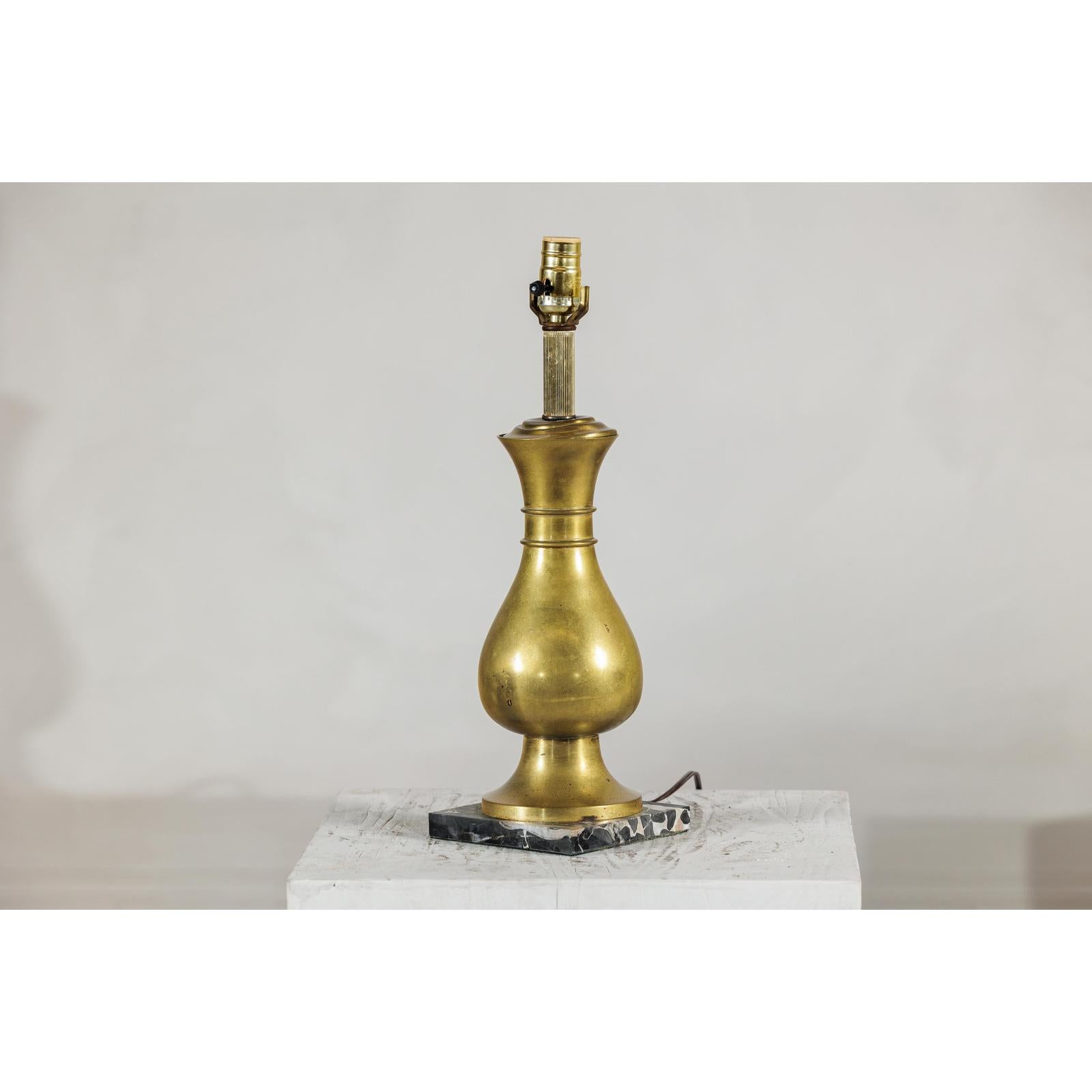 Vintage Midcentury Brass Balluster Table Lamp on Marble Base - image 10