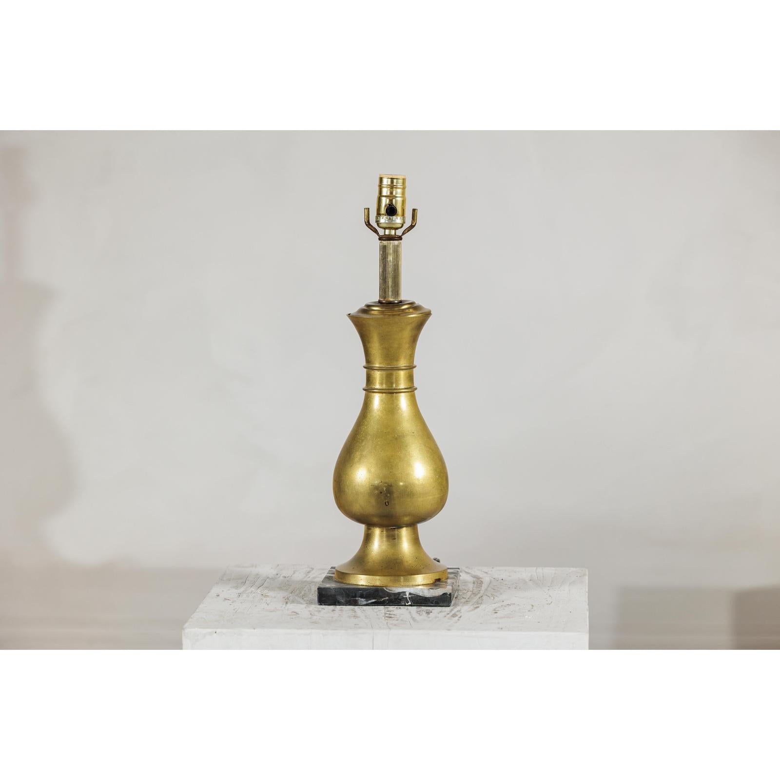 Vintage Midcentury Brass Balluster Table Lamp on Marble Base - image 2