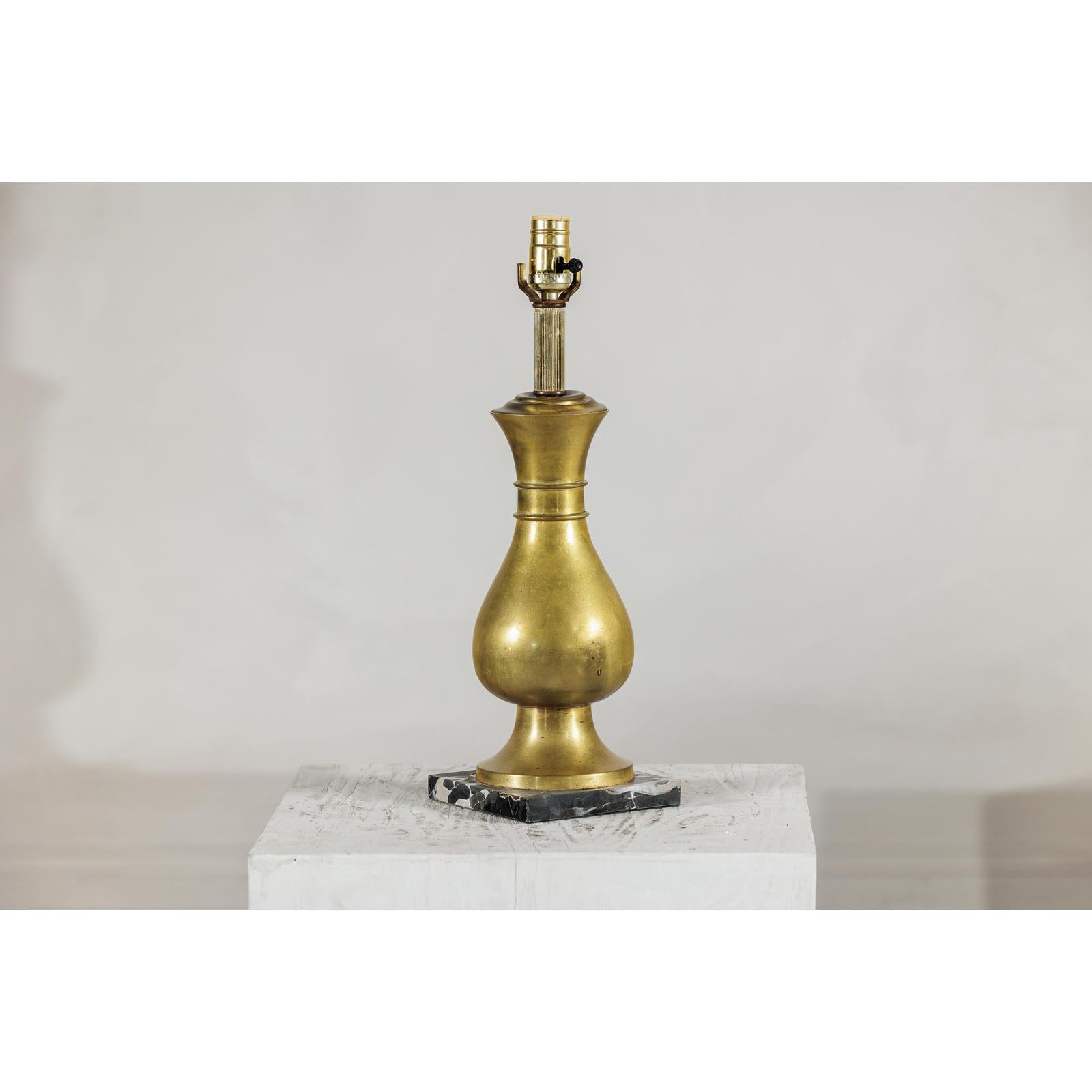 Vintage Midcentury Brass Balluster Table Lamp on Marble Base - image 4