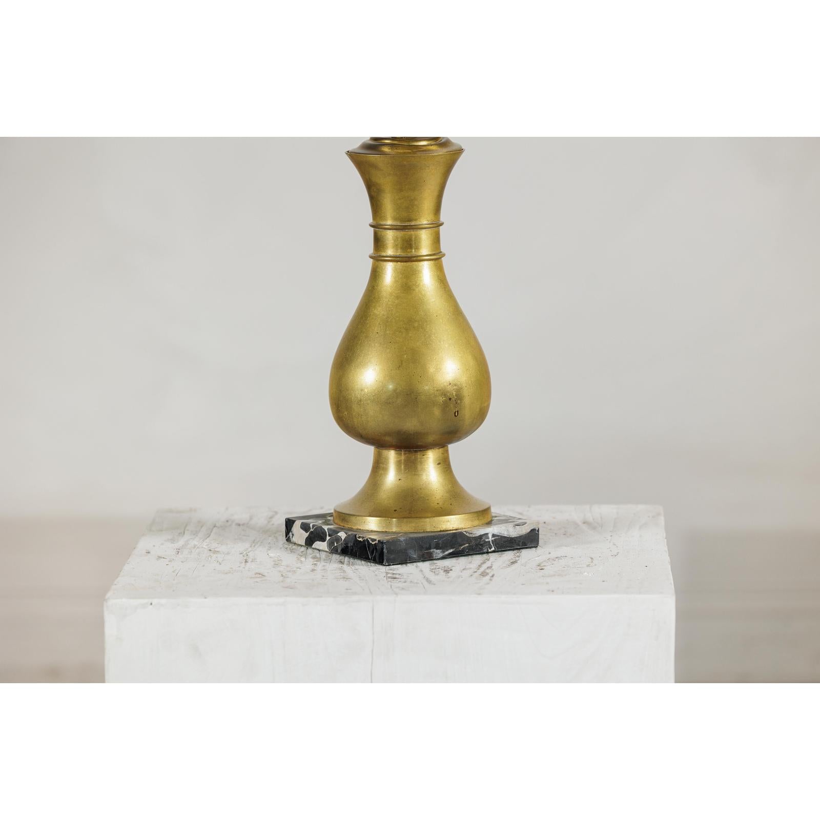 Vintage Midcentury Brass Balluster Table Lamp on Marble Base - image 6