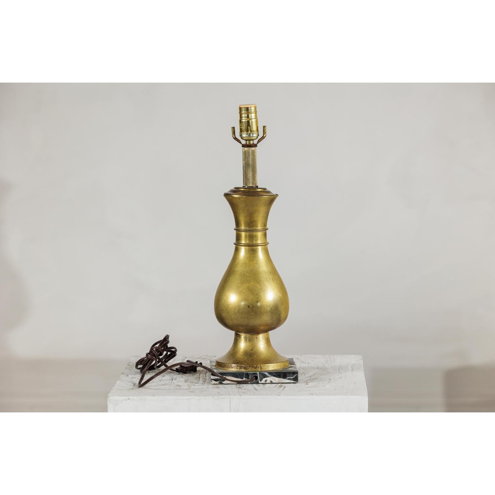 Vintage Midcentury Brass Balluster Table Lamp on Marble Base - image 8