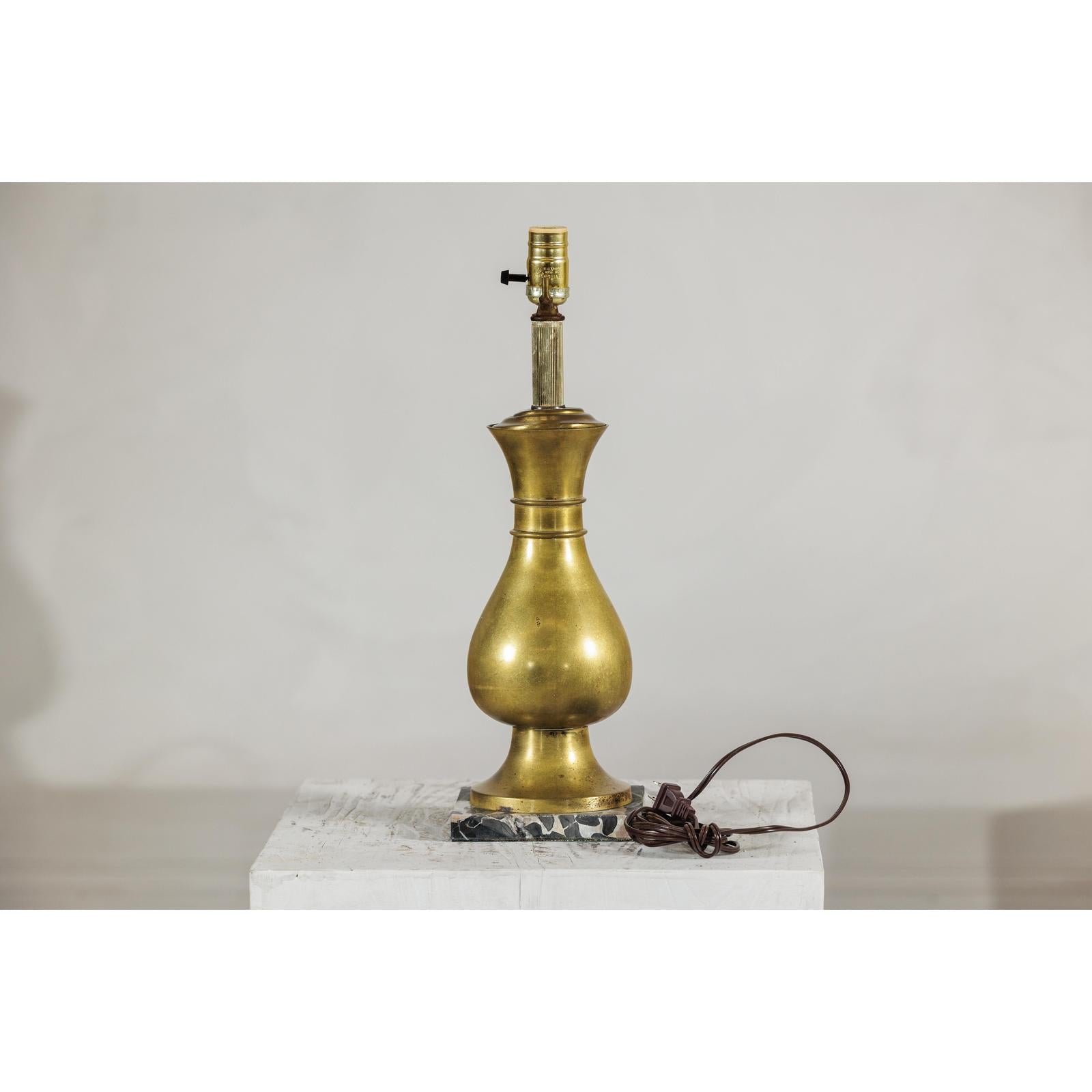 Vintage Midcentury Brass Balluster Table Lamp on Marble Base - image 9