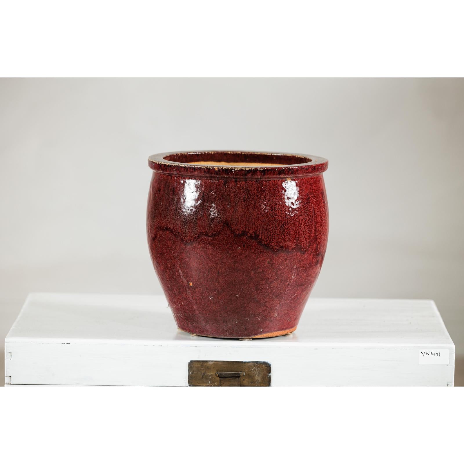 Vintage Oxblood Glazed Ceramic Planter with Flared Rim-10. Asian &amp; Chinese Furniture, Art, Antiques, Vintage Home Décor for sale at FEA Home