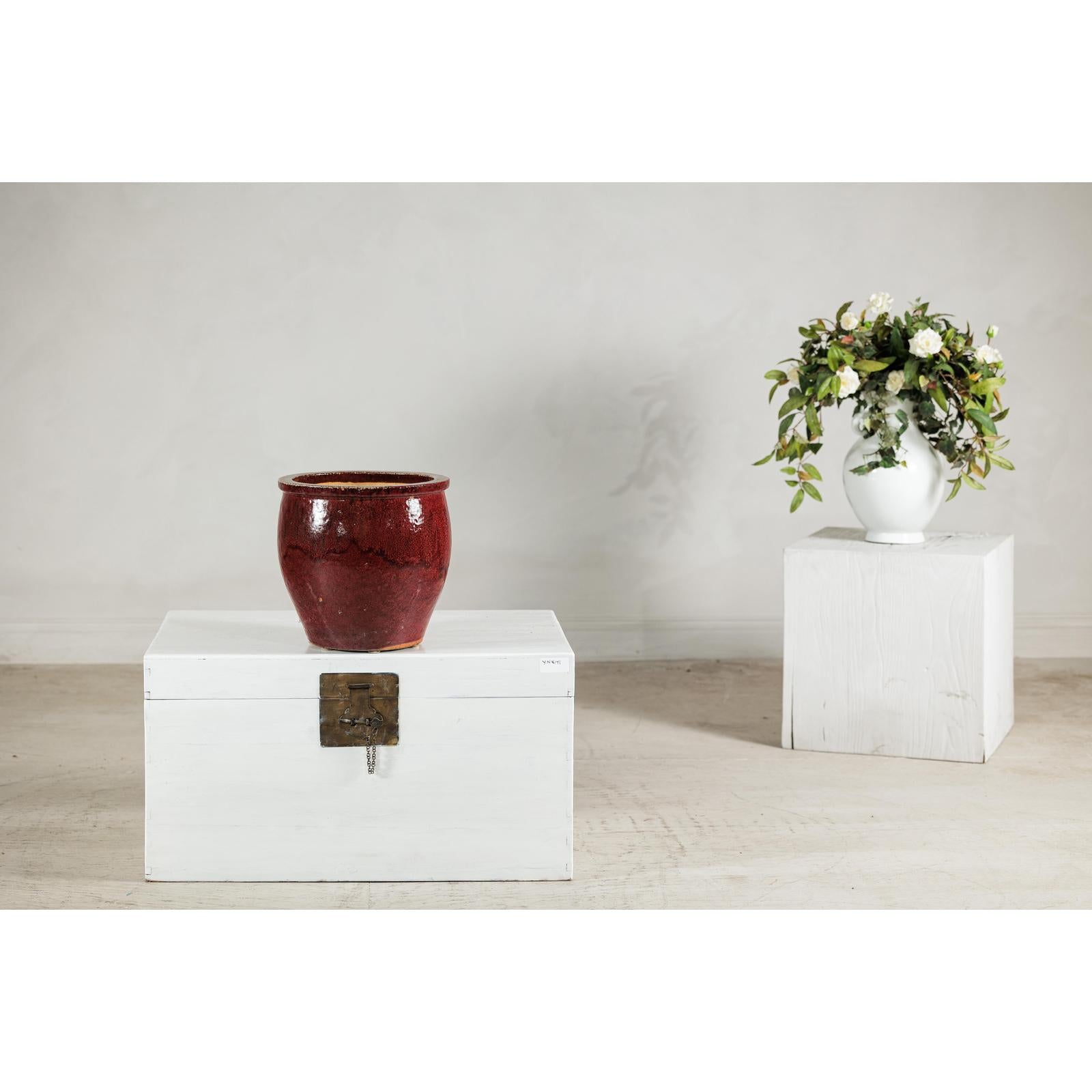 Vintage Oxblood Glazed Ceramic Planter with Flared Rim-2. Asian &amp; Chinese Furniture, Art, Antiques, Vintage Home Décor for sale at FEA Home