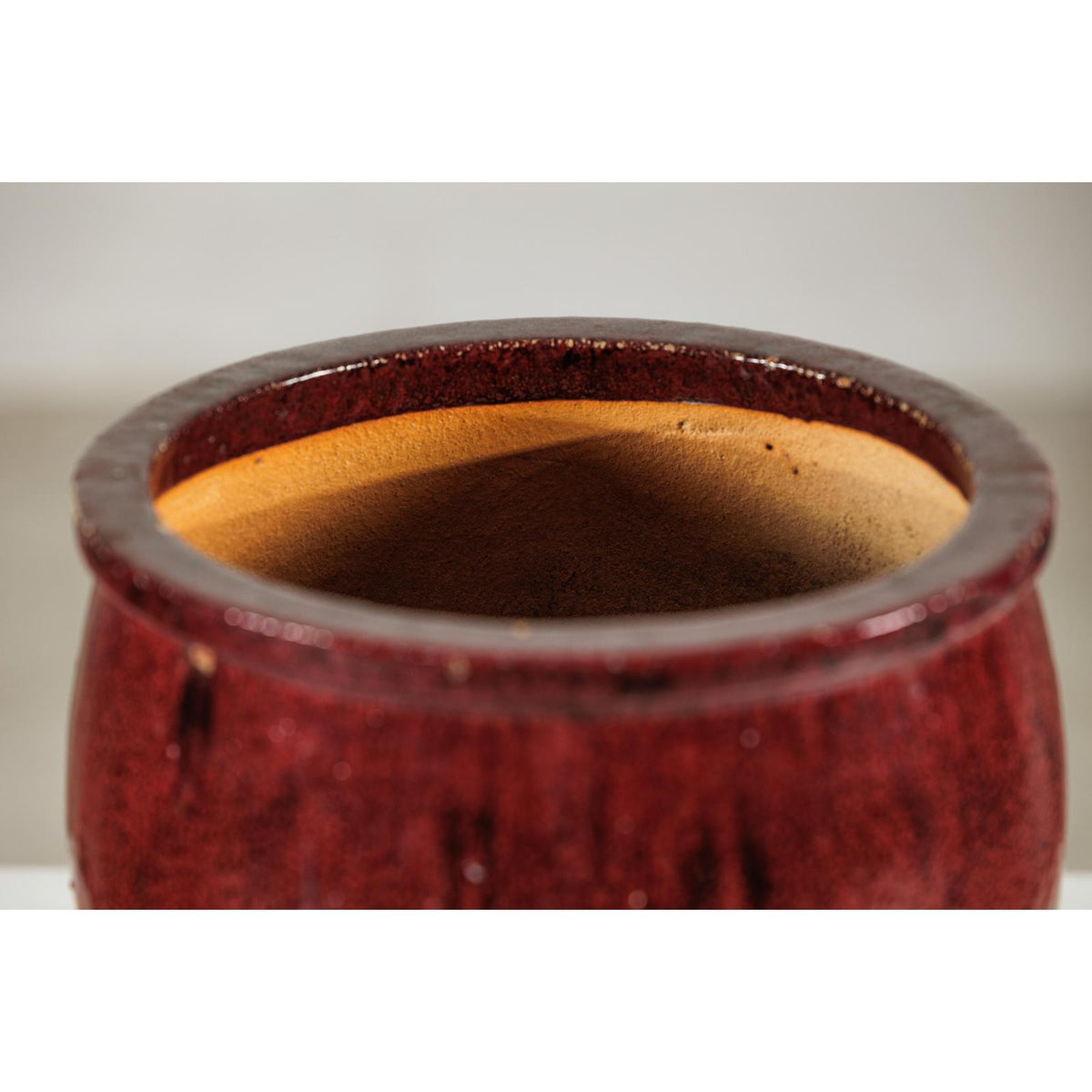 vintage ceramic flower pots Vintage Oxblood Glazed Ceramic Planter with Flared Rim