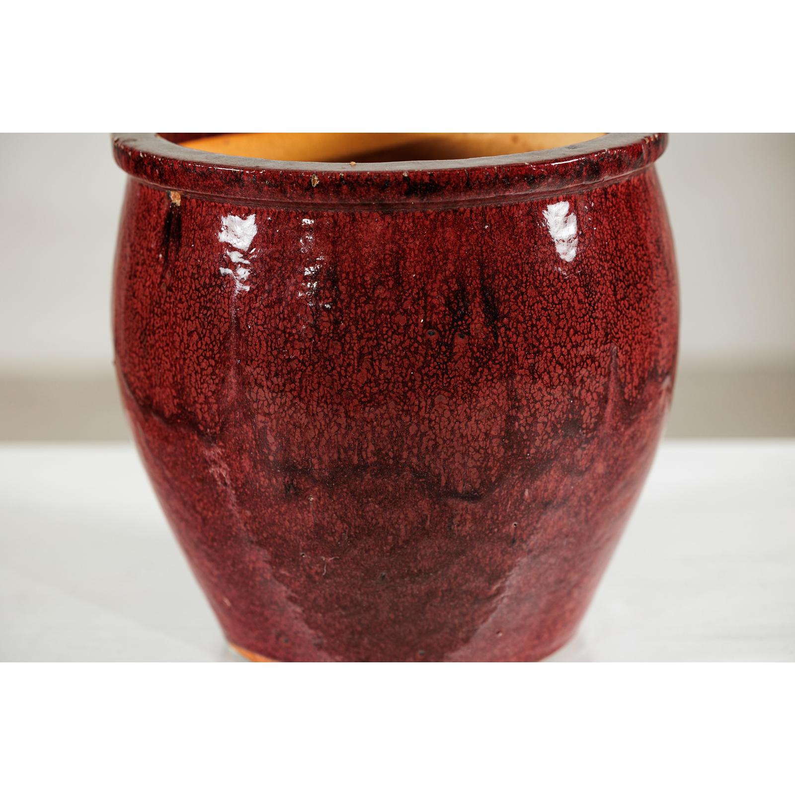 Vintage Oxblood Glazed Ceramic Planter with Flared Rim-7. Asian &amp; Chinese Furniture, Art, Antiques, Vintage Home Décor for sale at FEA Home