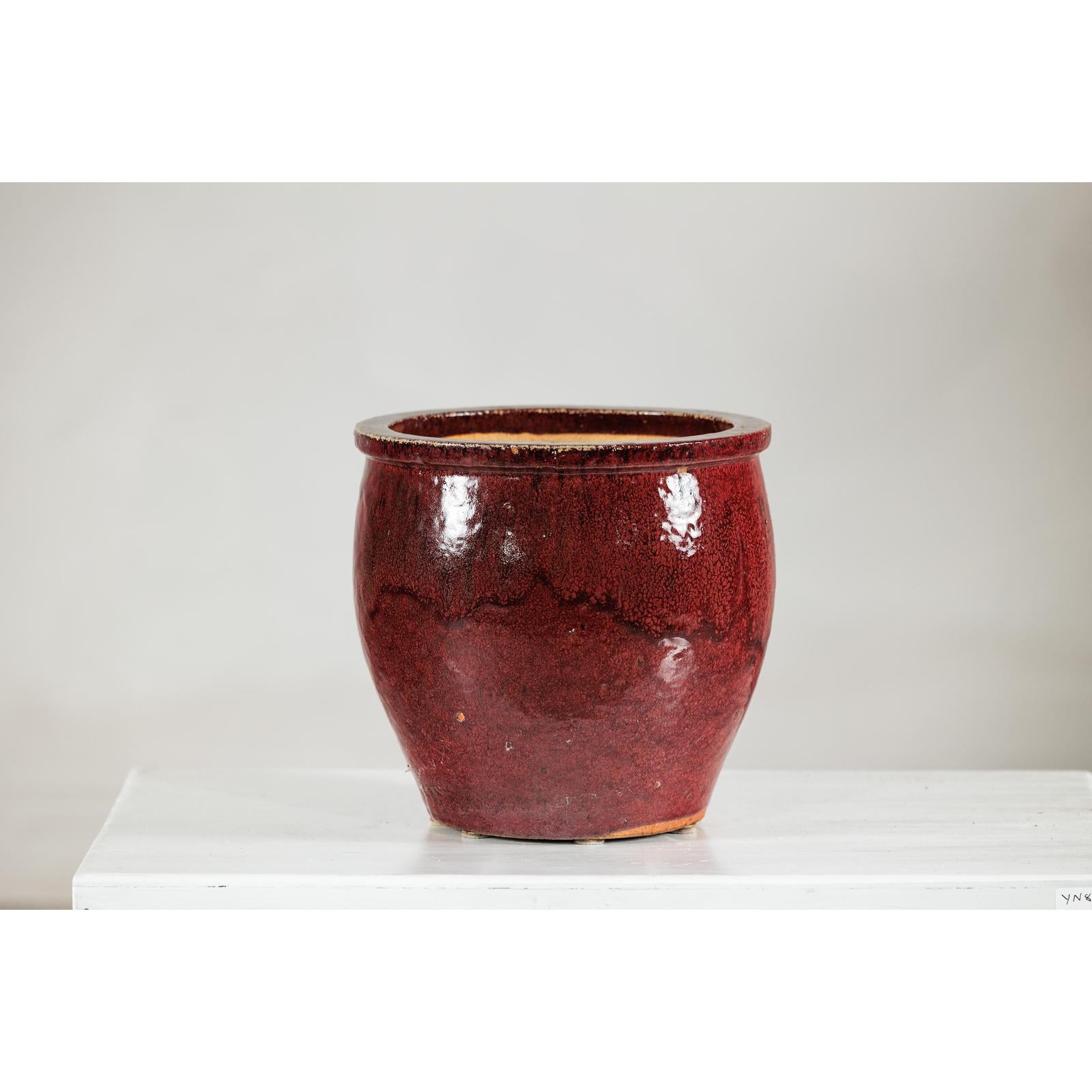 large red ceramic plant pots Vintage Oxblood Glazed Ceramic Planter with Flared Rim