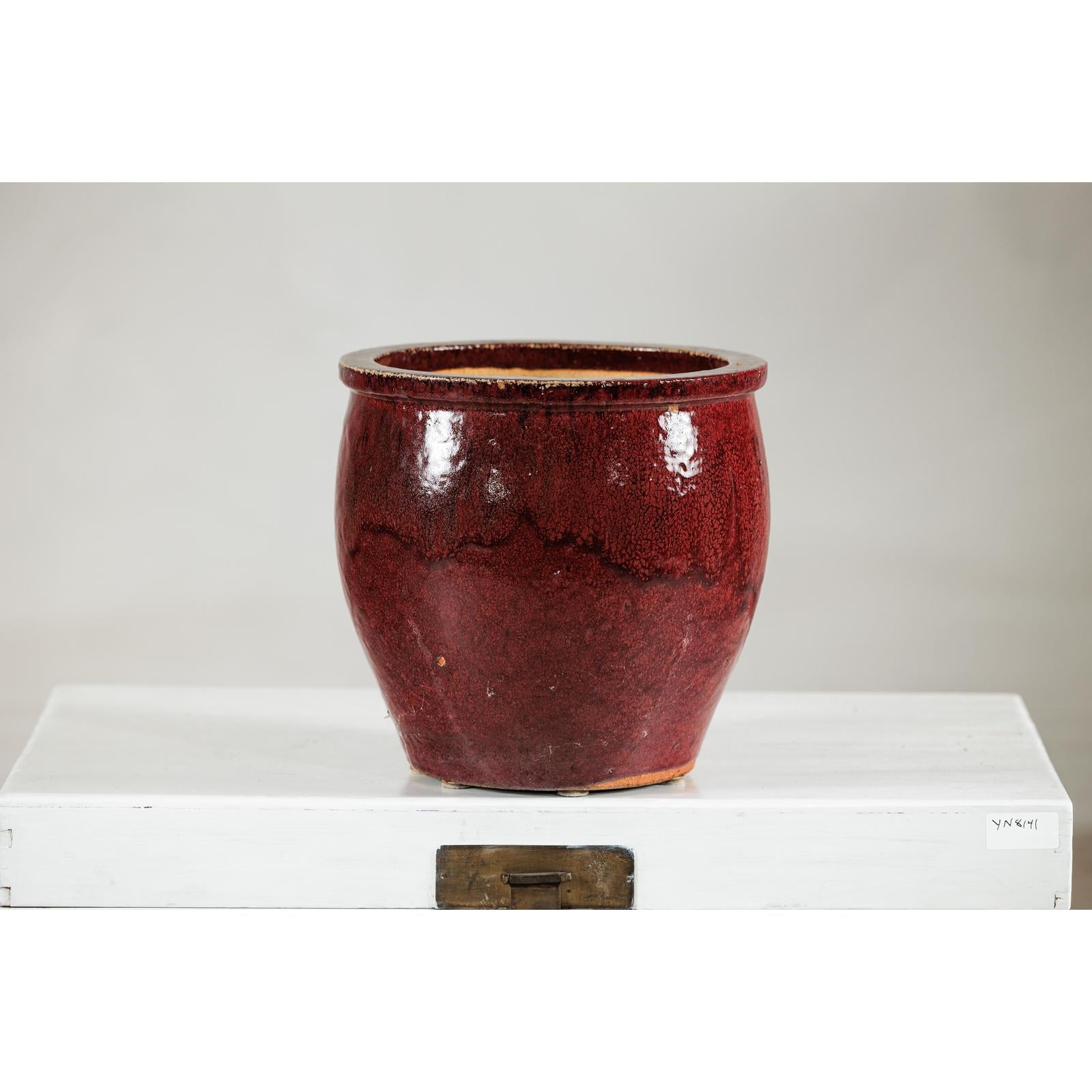 Vintage Oxblood Glazed Ceramic Planter with Flared Rim-9. Asian &amp; Chinese Furniture, Art, Antiques, Vintage Home Décor for sale at FEA Home
