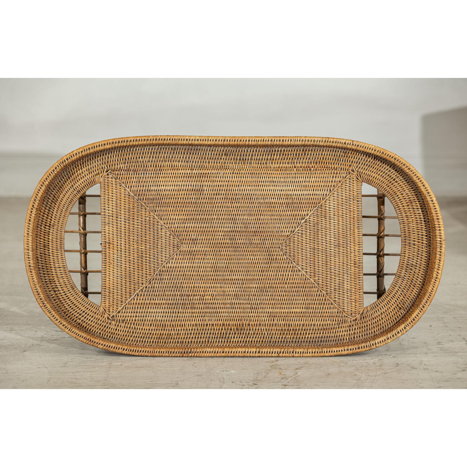 Vintage Rattan Oval Tray Top Table or Coffee Table with Raised Edge-11. Asian &amp; Chinese Furniture, Art, Antiques, Vintage Home Décor for sale at FEA Home
