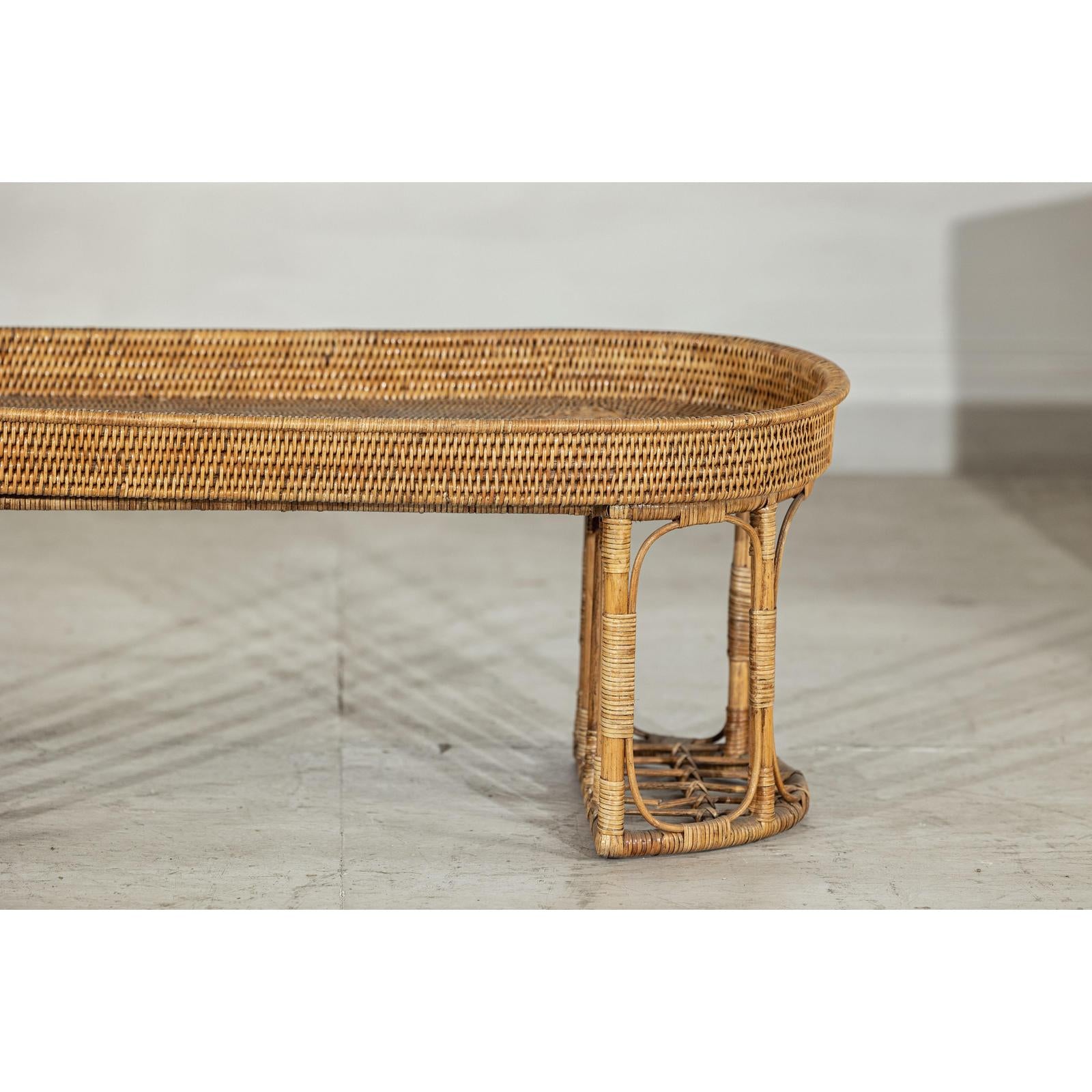 Vintage Rattan Oval Tray Top Table or Coffee Table with Raised Edge-5. Asian &amp; Chinese Furniture, Art, Antiques, Vintage Home Décor for sale at FEA Home