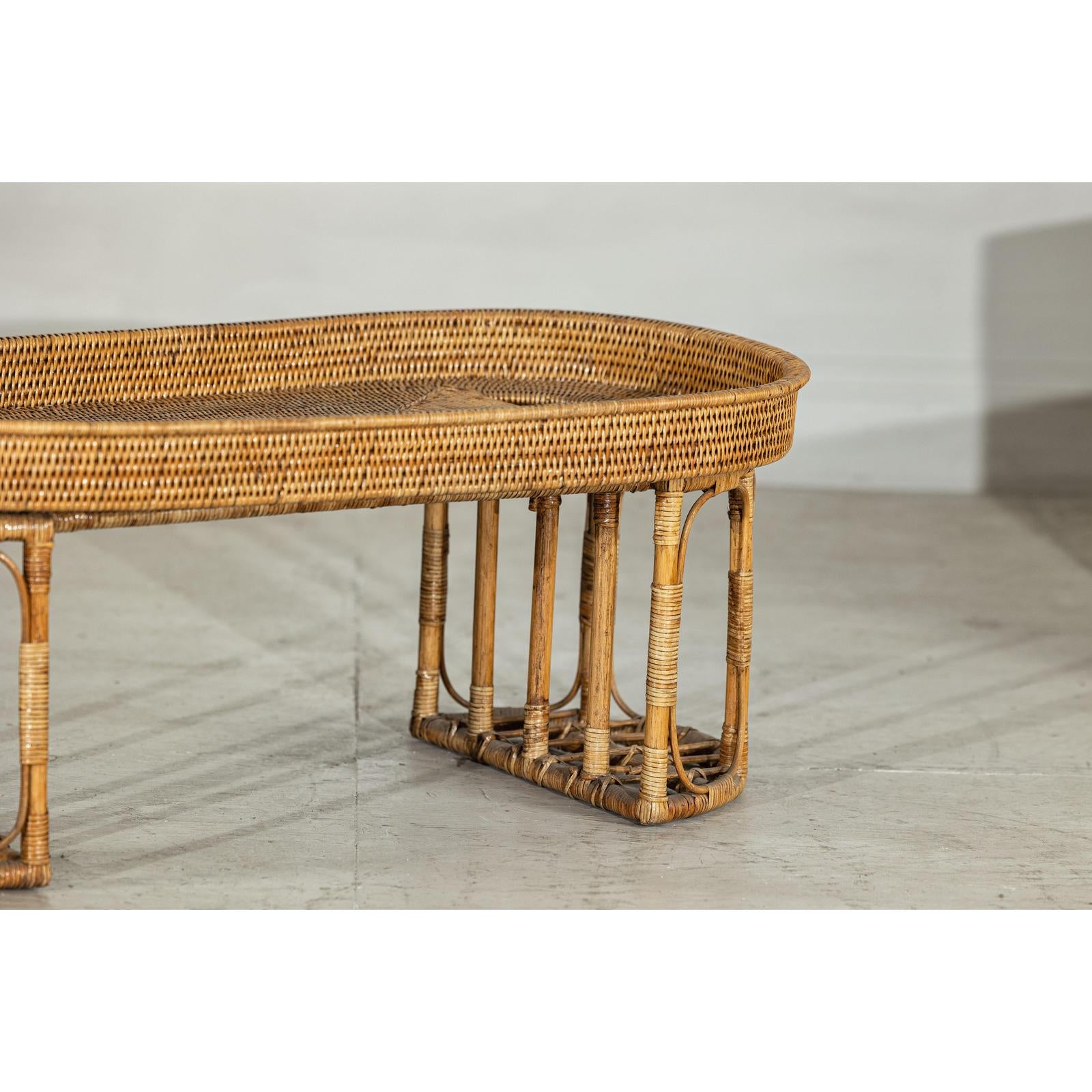 Vintage Rattan Oval Tray Top Table or Coffee Table with Raised Edge-8. Asian &amp; Chinese Furniture, Art, Antiques, Vintage Home Décor for sale at FEA Home