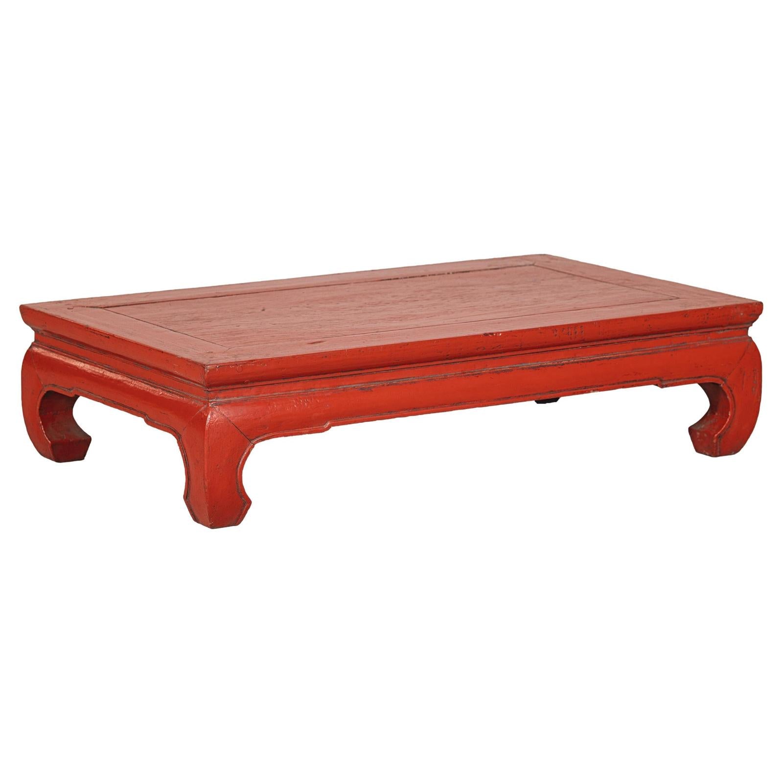 Vintage Red Lacquered Low Kang Table with Curved Legs-1. Asian & Chinese Furniture, Art, Antiques, Vintage Home Décor for sale at FEA Home