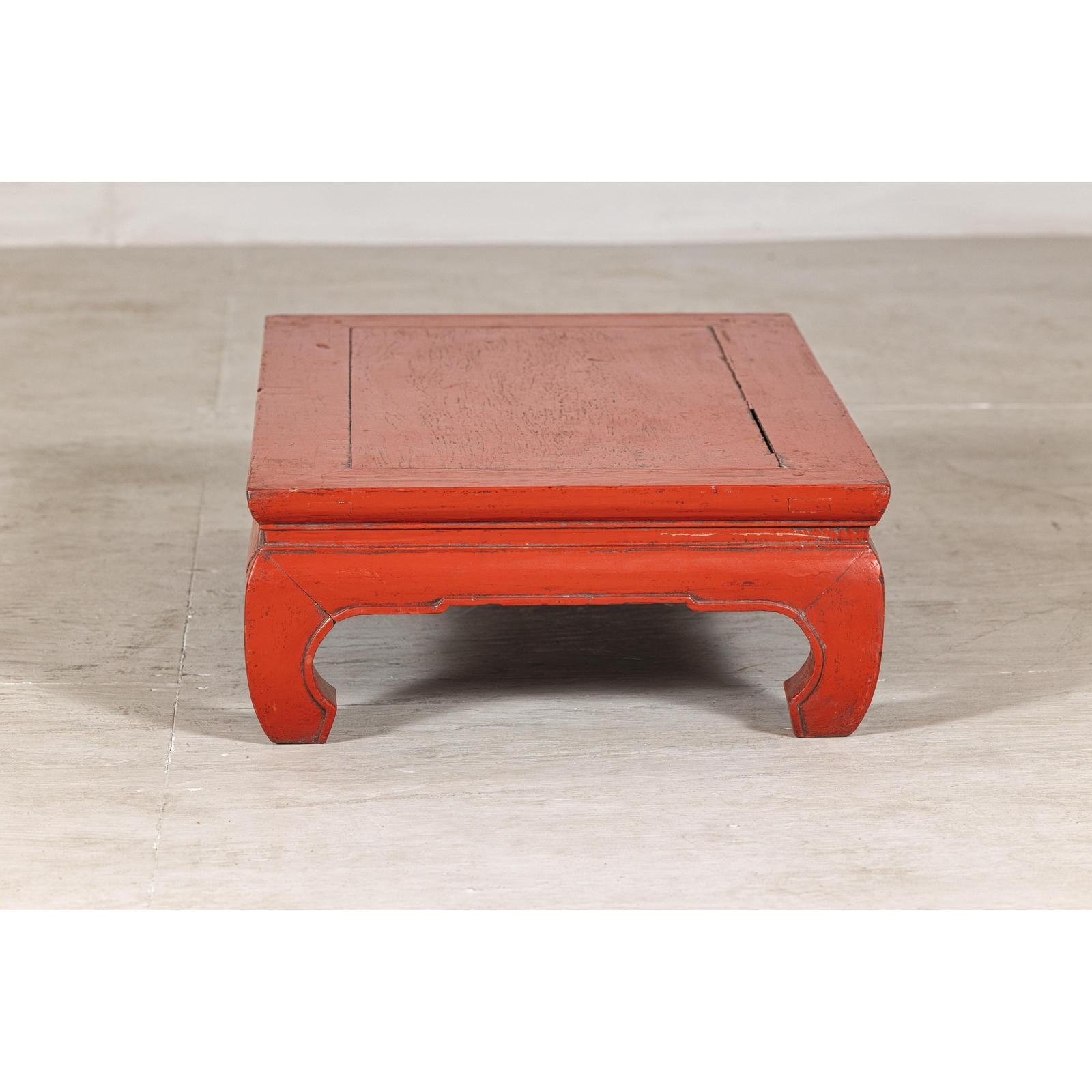 Vintage Red Lacquered Low Kang Table with Curved Legs-10. Asian &amp; Chinese Furniture, Art, Antiques, Vintage Home Décor for sale at FEA Home