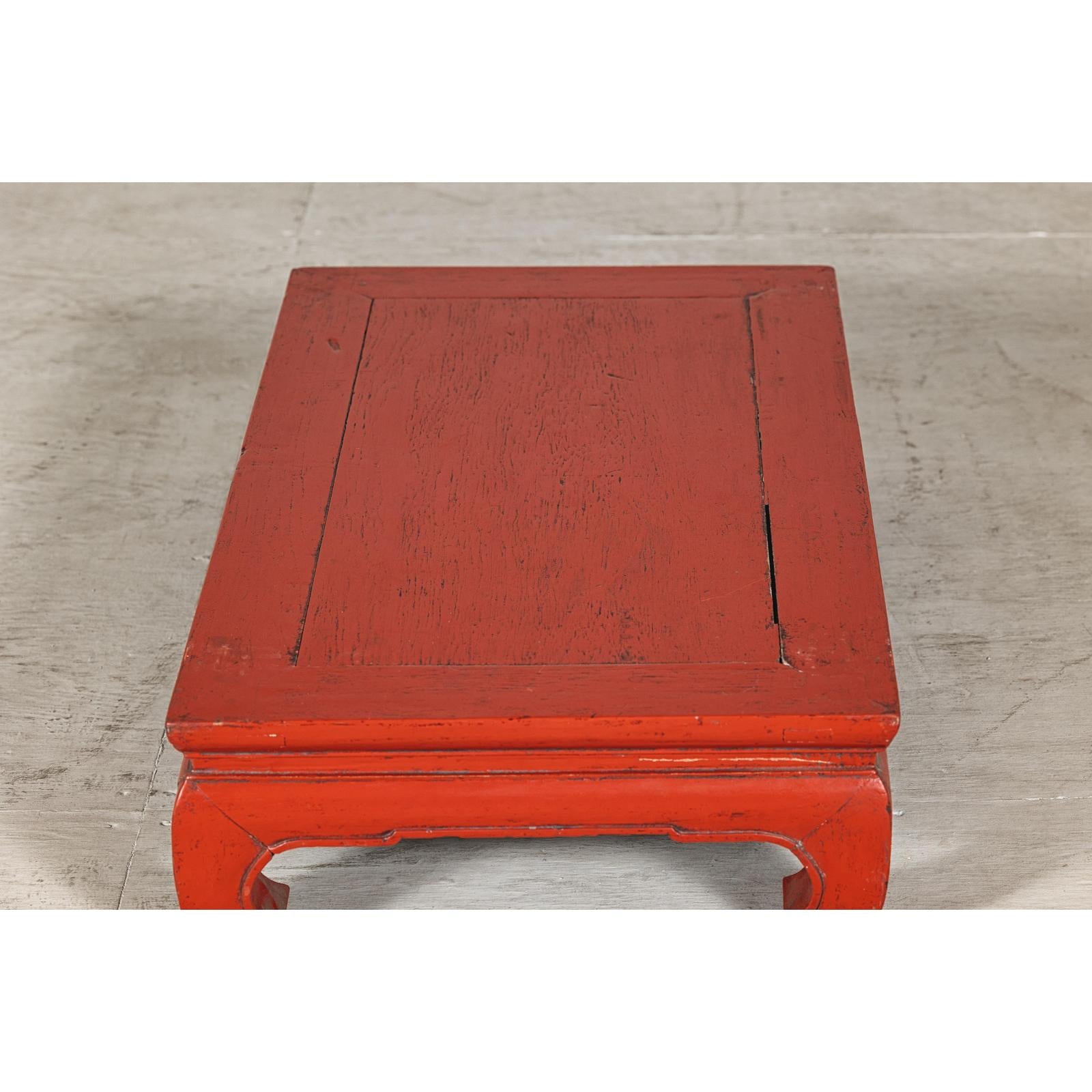 Vintage Red Lacquered Low Kang Table with Curved Legs-11. Asian &amp; Chinese Furniture, Art, Antiques, Vintage Home Décor for sale at FEA Home