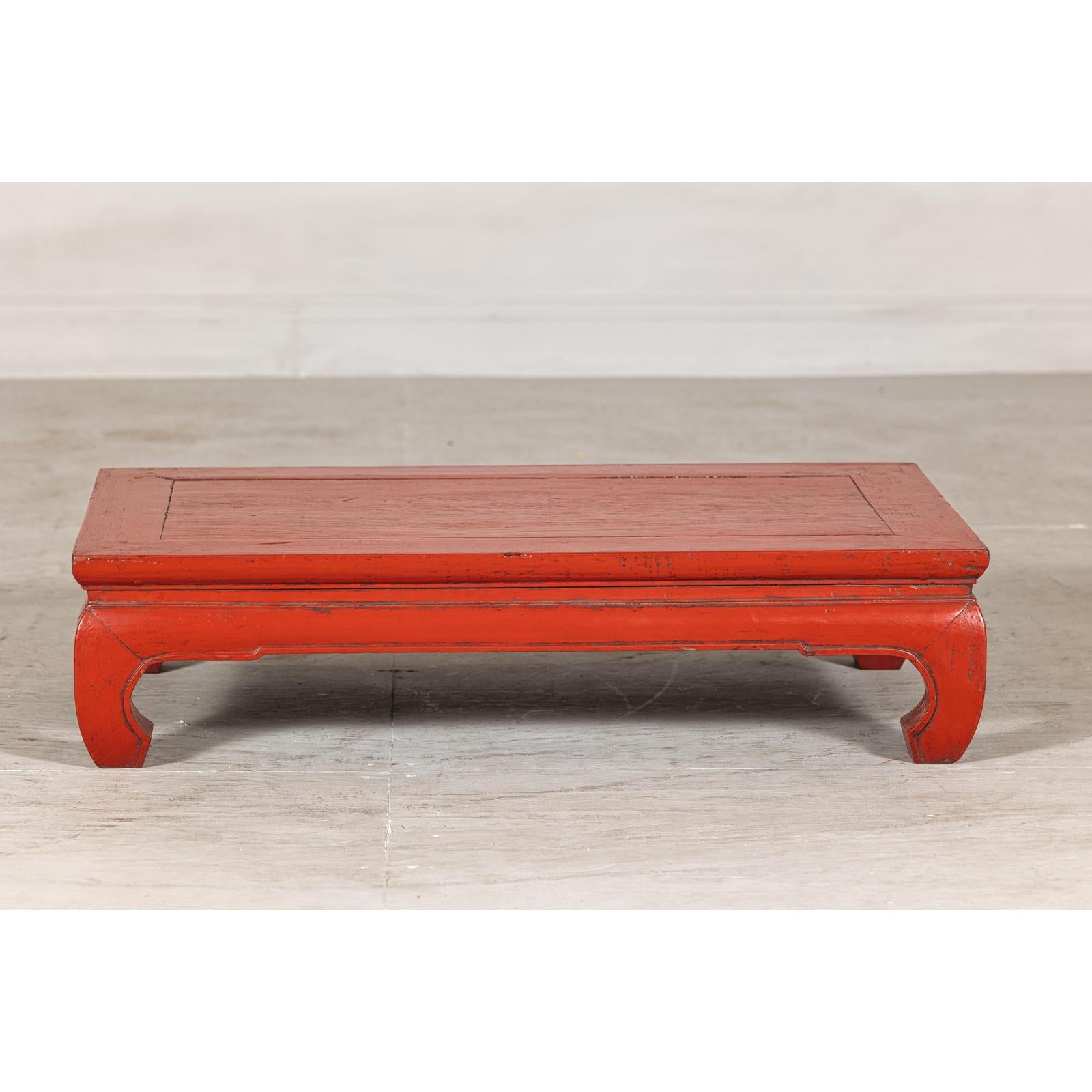 Vintage Red Lacquered Low Kang Table with Curved Legs-12. Asian &amp; Chinese Furniture, Art, Antiques, Vintage Home Décor for sale at FEA Home