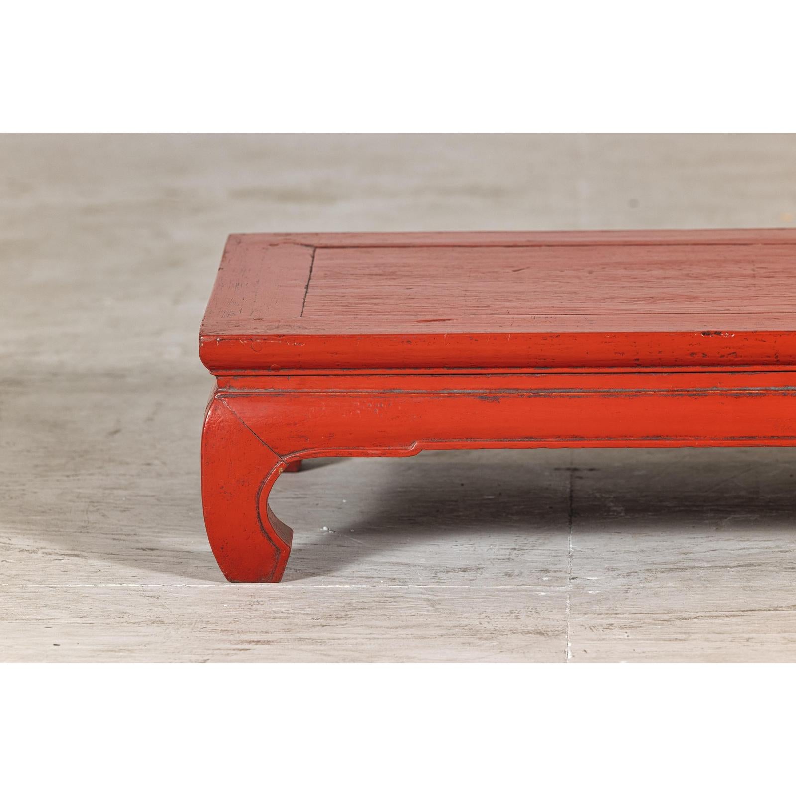 Vintage Red Lacquered Low Kang Table with Curved Legs-3. Asian &amp; Chinese Furniture, Art, Antiques, Vintage Home Décor for sale at FEA Home