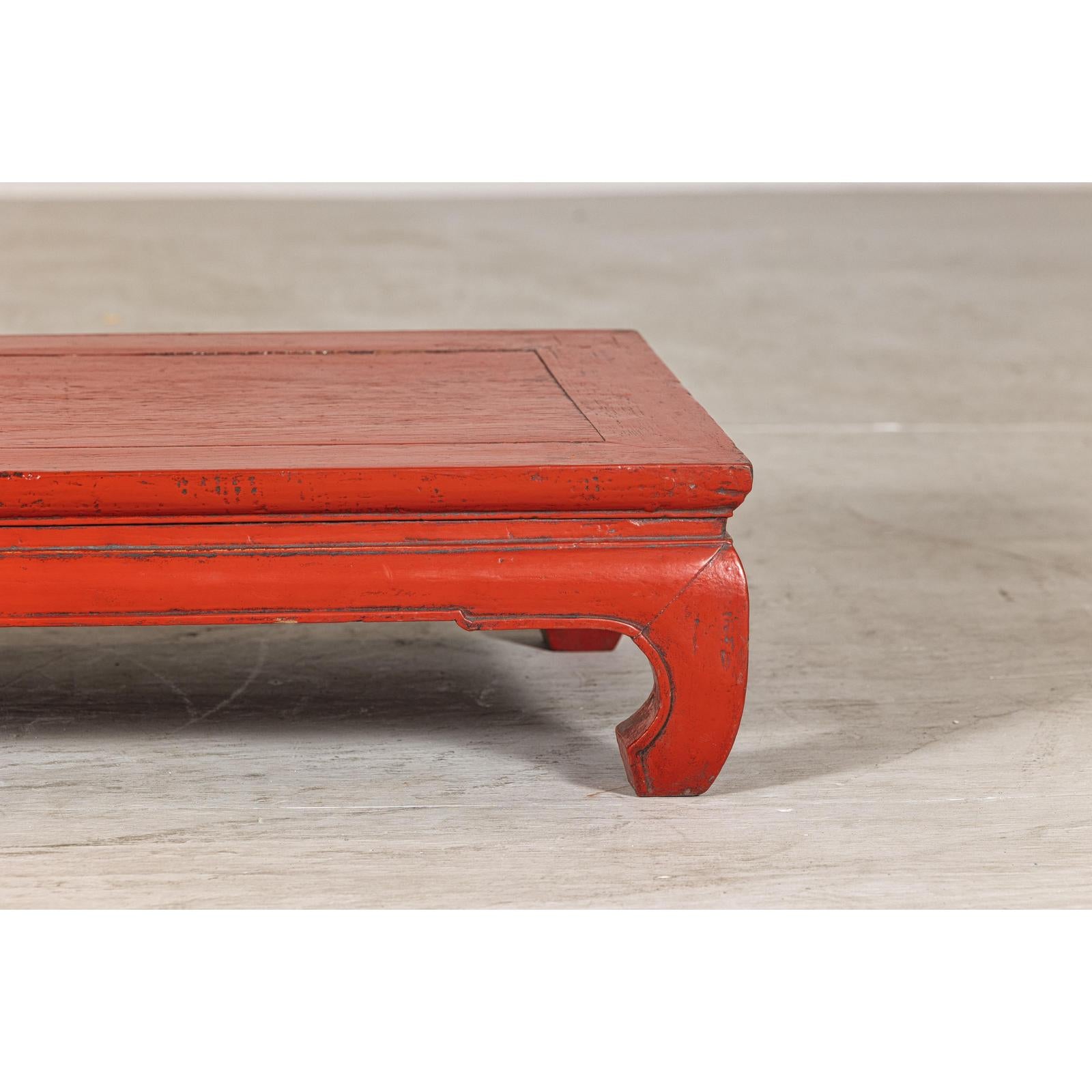 Vintage Red Lacquered Low Kang Table with Curved Legs-4. Asian &amp; Chinese Furniture, Art, Antiques, Vintage Home Décor for sale at FEA Home