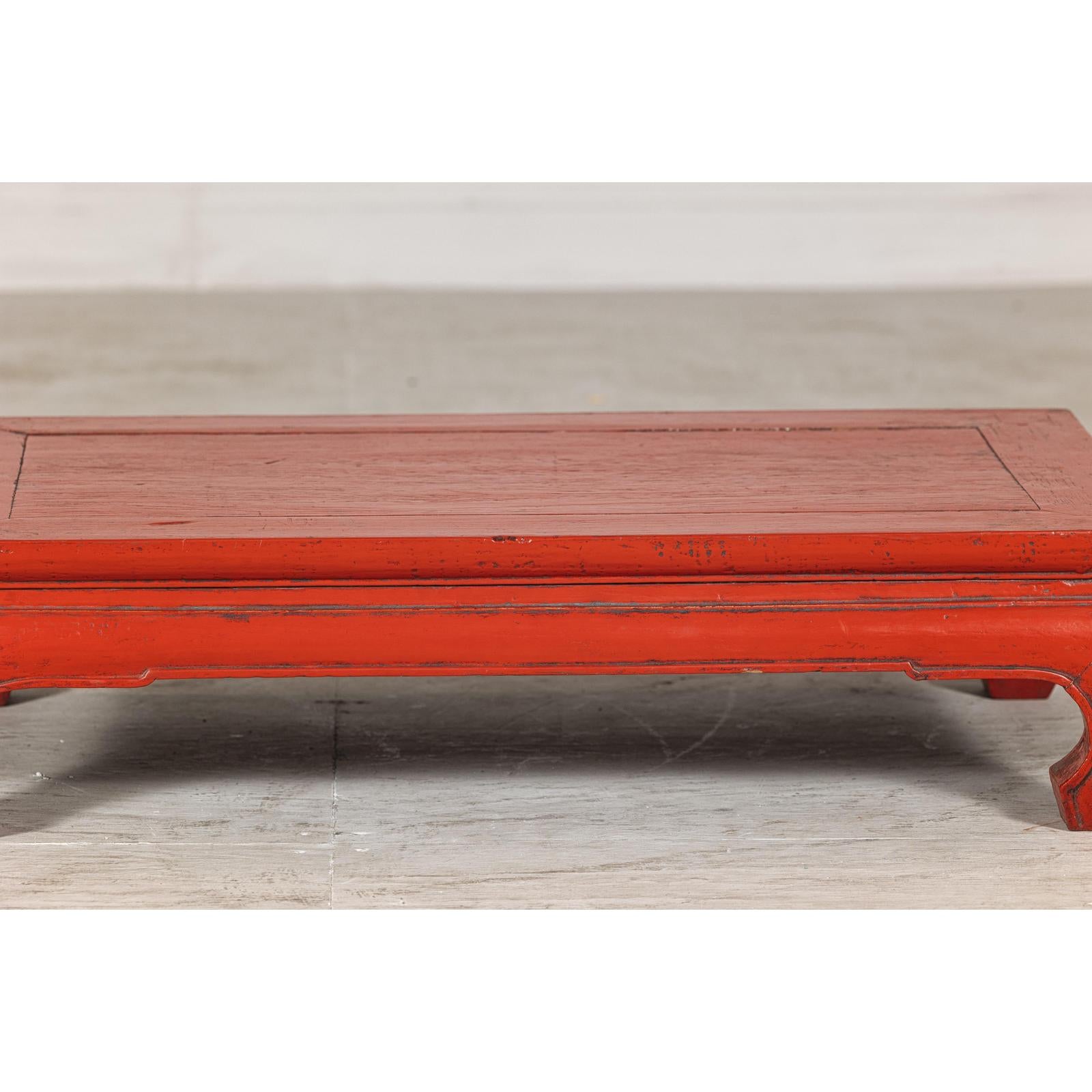 Vintage Red Lacquered Low Kang Table with Curved Legs-5. Asian &amp; Chinese Furniture, Art, Antiques, Vintage Home Décor for sale at FEA Home