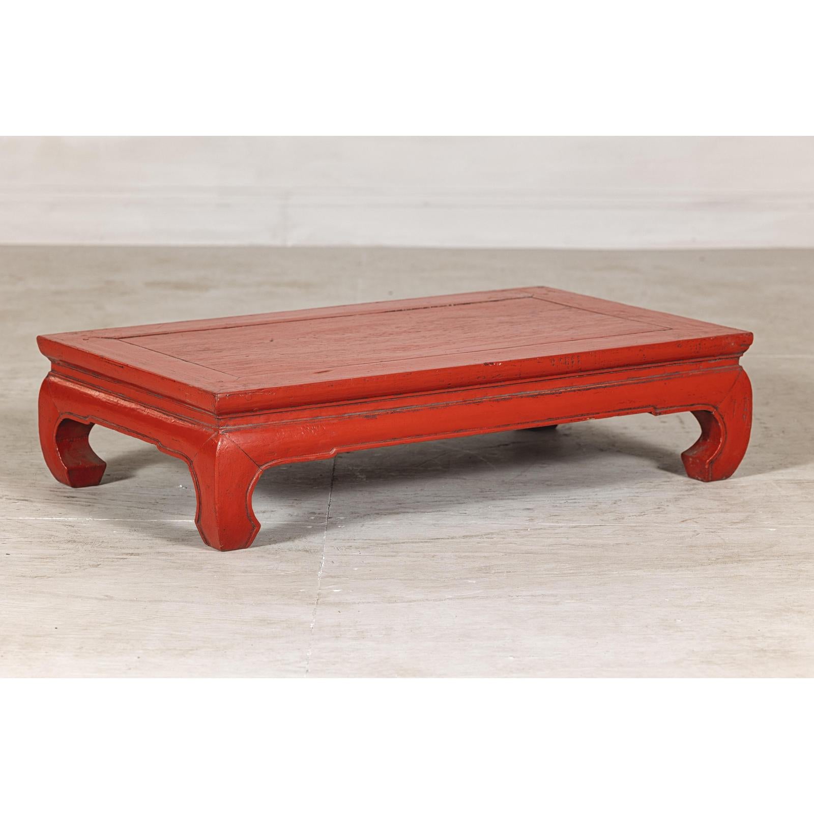 Vintage Red Lacquered Low Kang Table with Curved Legs-7. Asian &amp; Chinese Furniture, Art, Antiques, Vintage Home Décor for sale at FEA Home