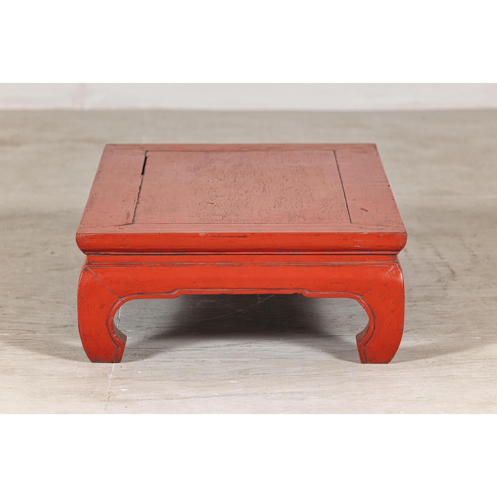 Vintage Red Lacquered Low Kang Table with Curved Legs-8. Asian &amp; Chinese Furniture, Art, Antiques, Vintage Home Décor for sale at FEA Home