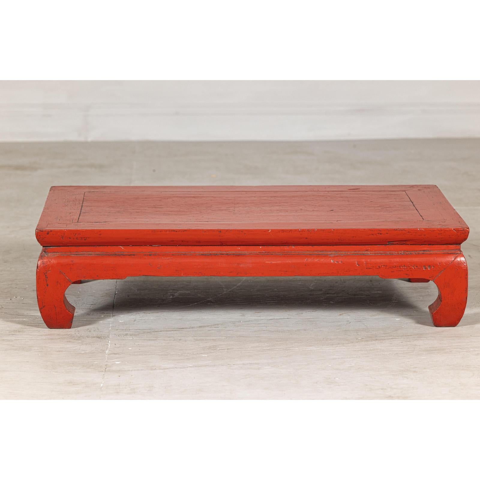 Vintage Red Lacquered Low Kang Table with Curved Legs-9. Asian &amp; Chinese Furniture, Art, Antiques, Vintage Home Décor for sale at FEA Home