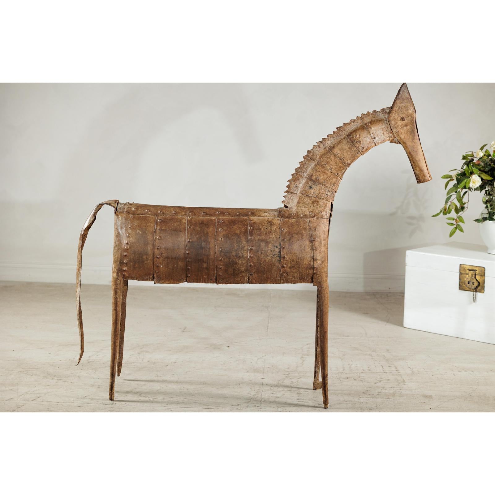 Vintage Riveted Iron Horse Sculpture with Rustic Patina - image 2