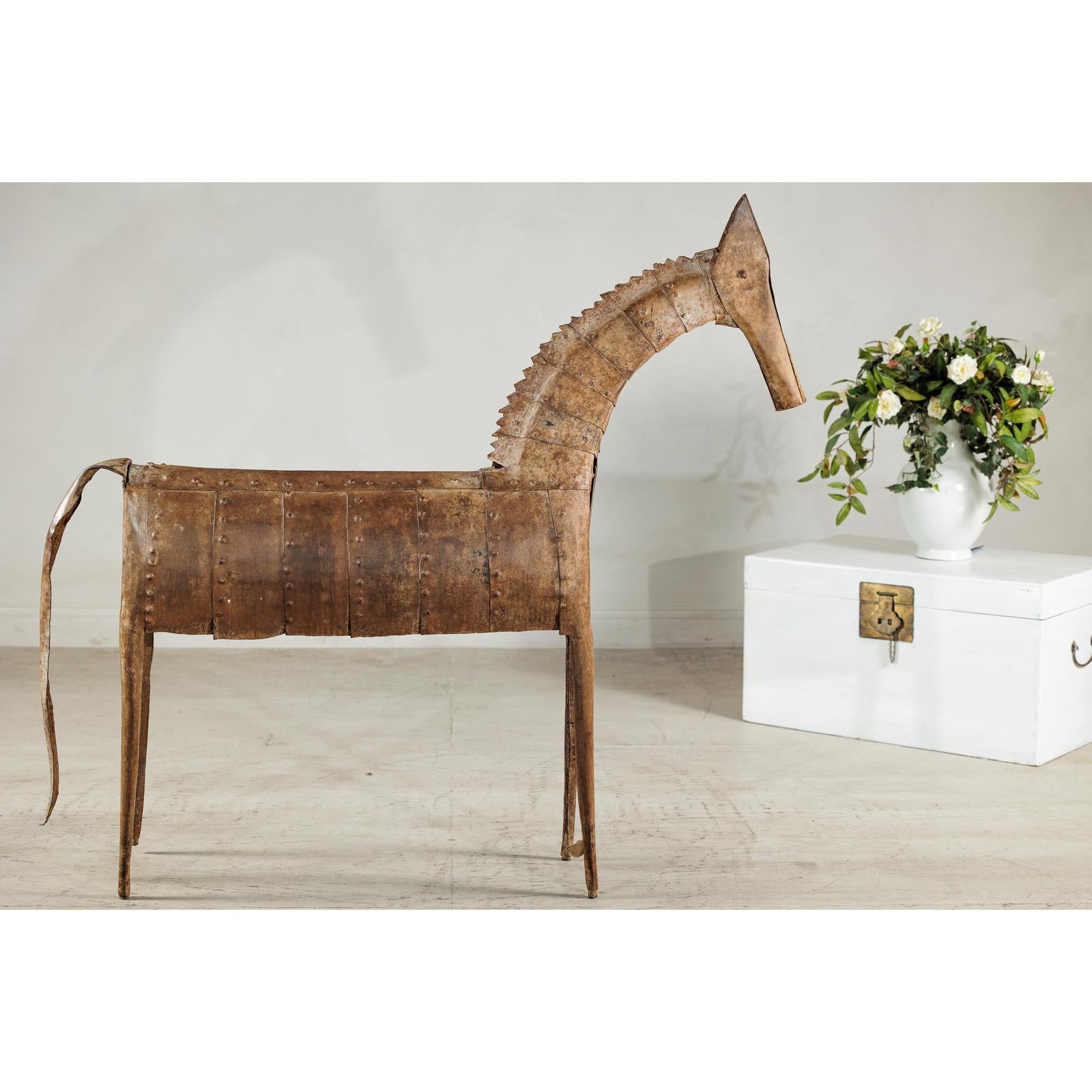 Vintage Riveted Iron Horse Sculpture with Rustic Patina - image 3