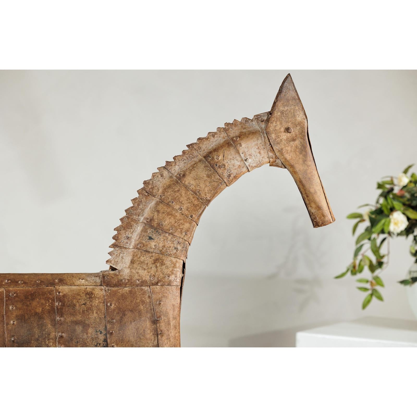 Vintage Riveted Iron Horse Sculpture with Rustic Patina - image 4