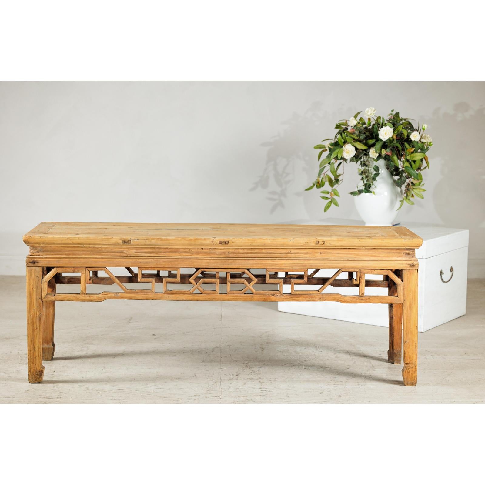 Vintage Rustic Low Table with Geometric Carved Fretwork Apron-10. Asian &amp; Chinese Furniture, Art, Antiques, Vintage Home Décor for sale at FEA Home