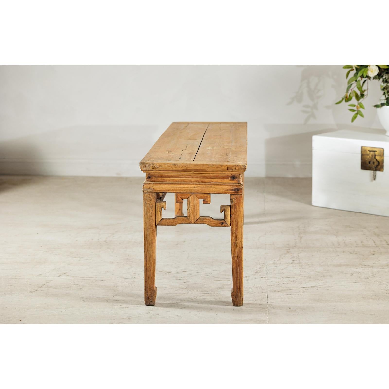 Vintage Rustic Low Table with Geometric Carved Fretwork Apron-12. Asian &amp; Chinese Furniture, Art, Antiques, Vintage Home Décor for sale at FEA Home