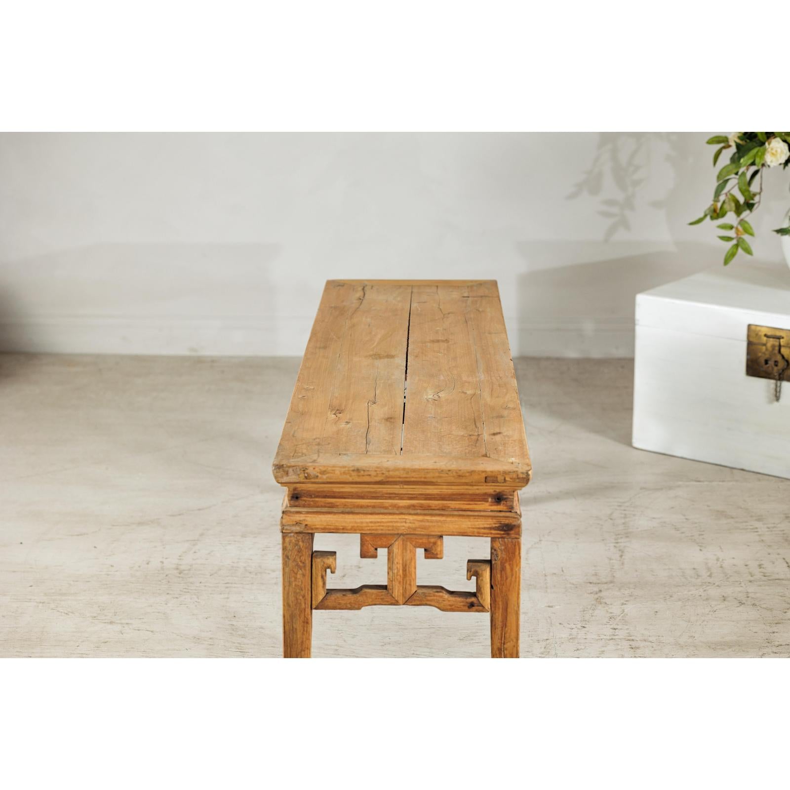 Vintage Rustic Low Table with Geometric Carved Fretwork Apron-13. Asian &amp; Chinese Furniture, Art, Antiques, Vintage Home Décor for sale at FEA Home