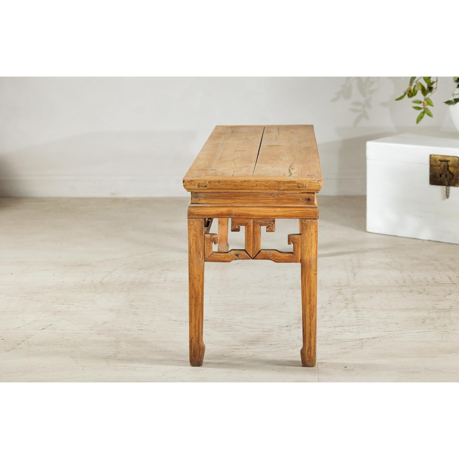 Vintage Rustic Low Table with Geometric Carved Fretwork Apron-15. Asian &amp; Chinese Furniture, Art, Antiques, Vintage Home Décor for sale at FEA Home