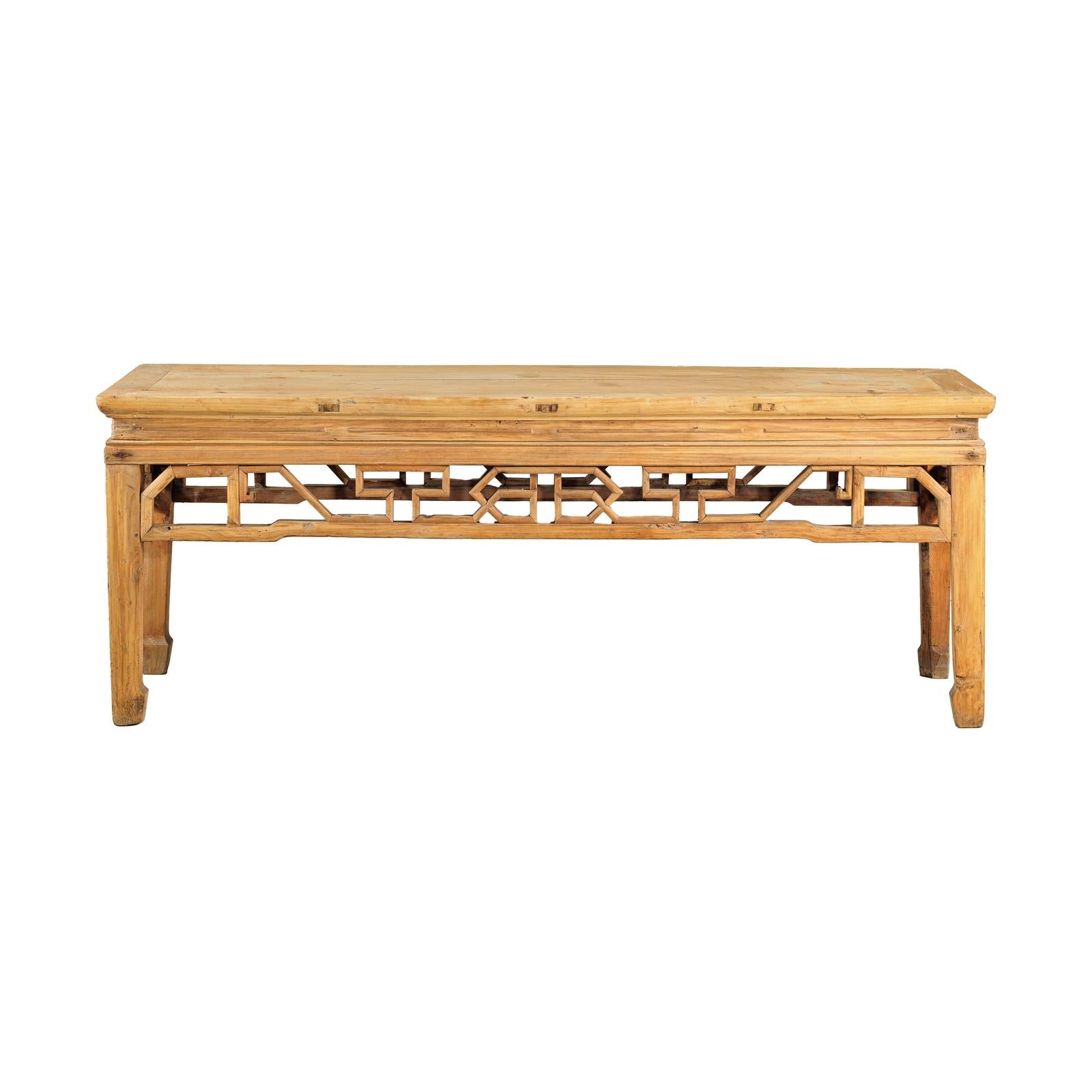 Vintage Rustic Low Table with Geometric Carved Fretwork Apron-17. Asian &amp; Chinese Furniture, Art, Antiques, Vintage Home Décor for sale at FEA Home