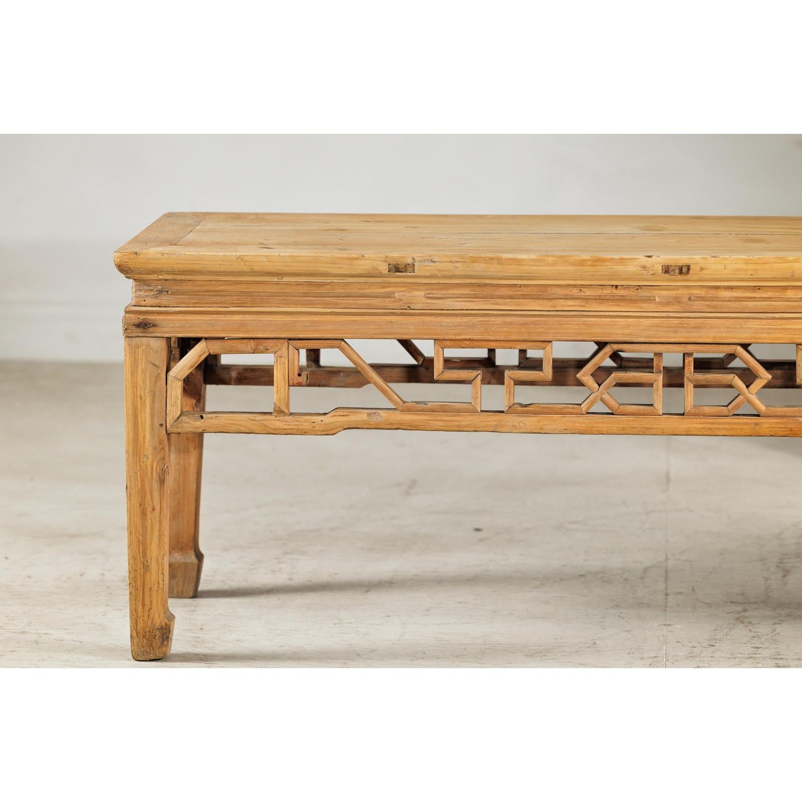 Vintage Rustic Low Table with Geometric Carved Fretwork Apron-4. Asian &amp; Chinese Furniture, Art, Antiques, Vintage Home Décor for sale at FEA Home