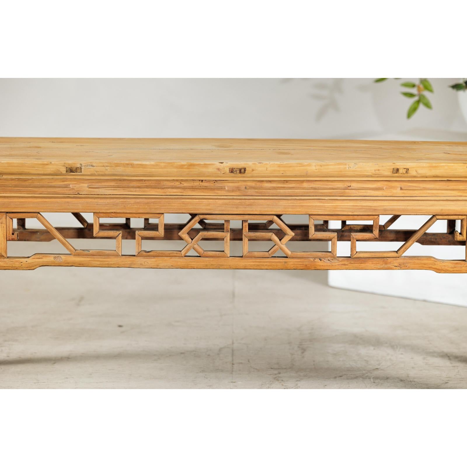 Vintage Rustic Low Table with Geometric Carved Fretwork Apron-5. Asian &amp; Chinese Furniture, Art, Antiques, Vintage Home Décor for sale at FEA Home