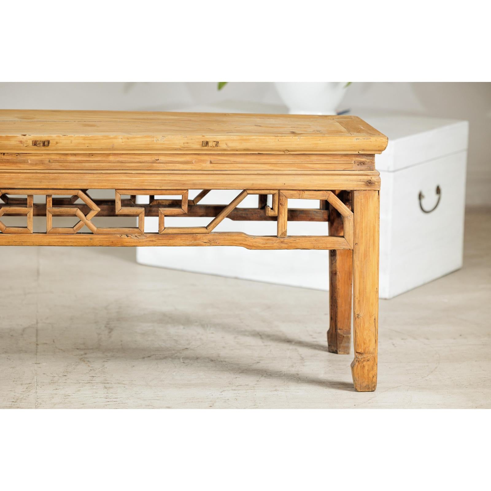 Vintage Rustic Low Table with Geometric Carved Fretwork Apron-6. Asian &amp; Chinese Furniture, Art, Antiques, Vintage Home Décor for sale at FEA Home