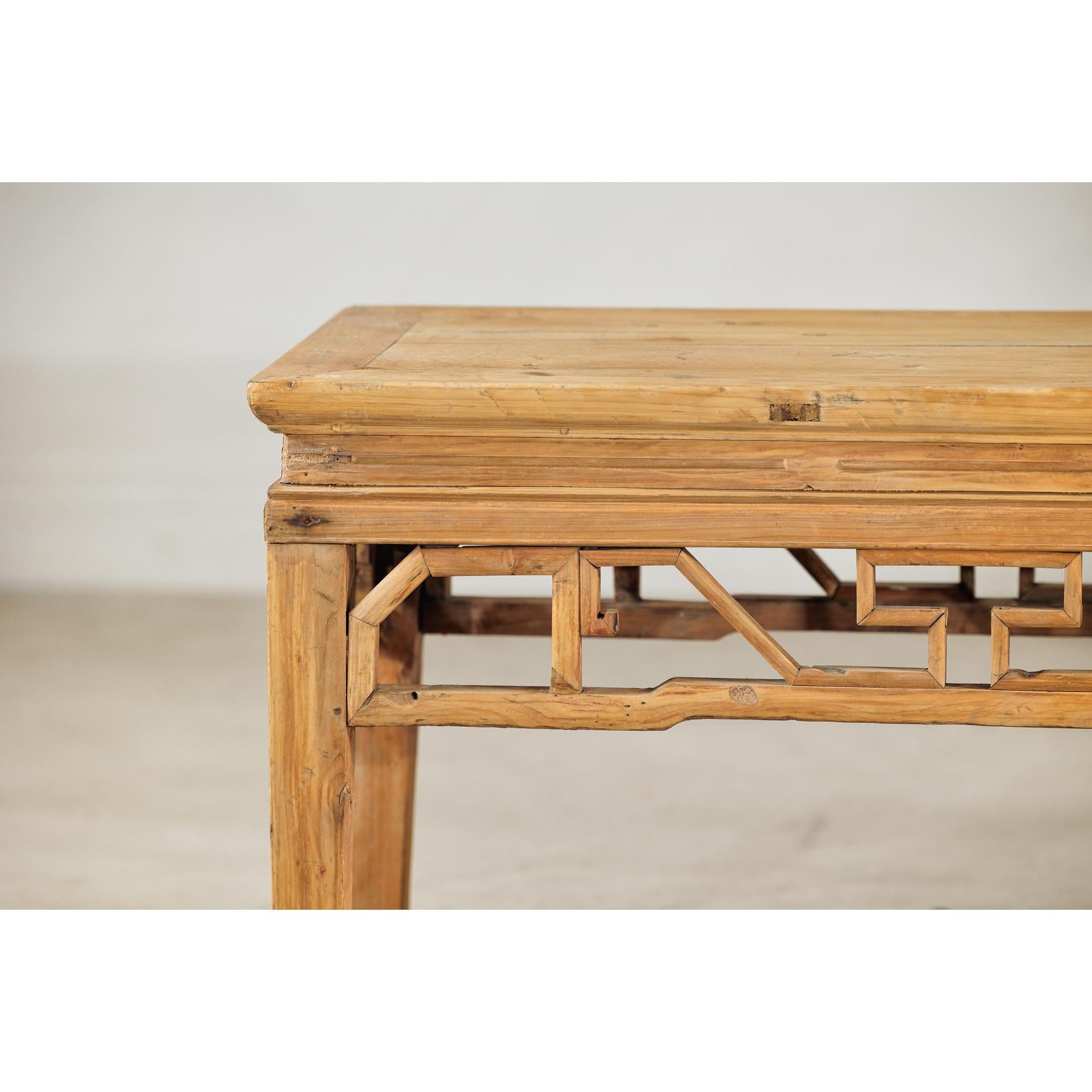 Vintage Rustic Low Table with Geometric Carved Fretwork Apron-7. Asian &amp; Chinese Furniture, Art, Antiques, Vintage Home Décor for sale at FEA Home