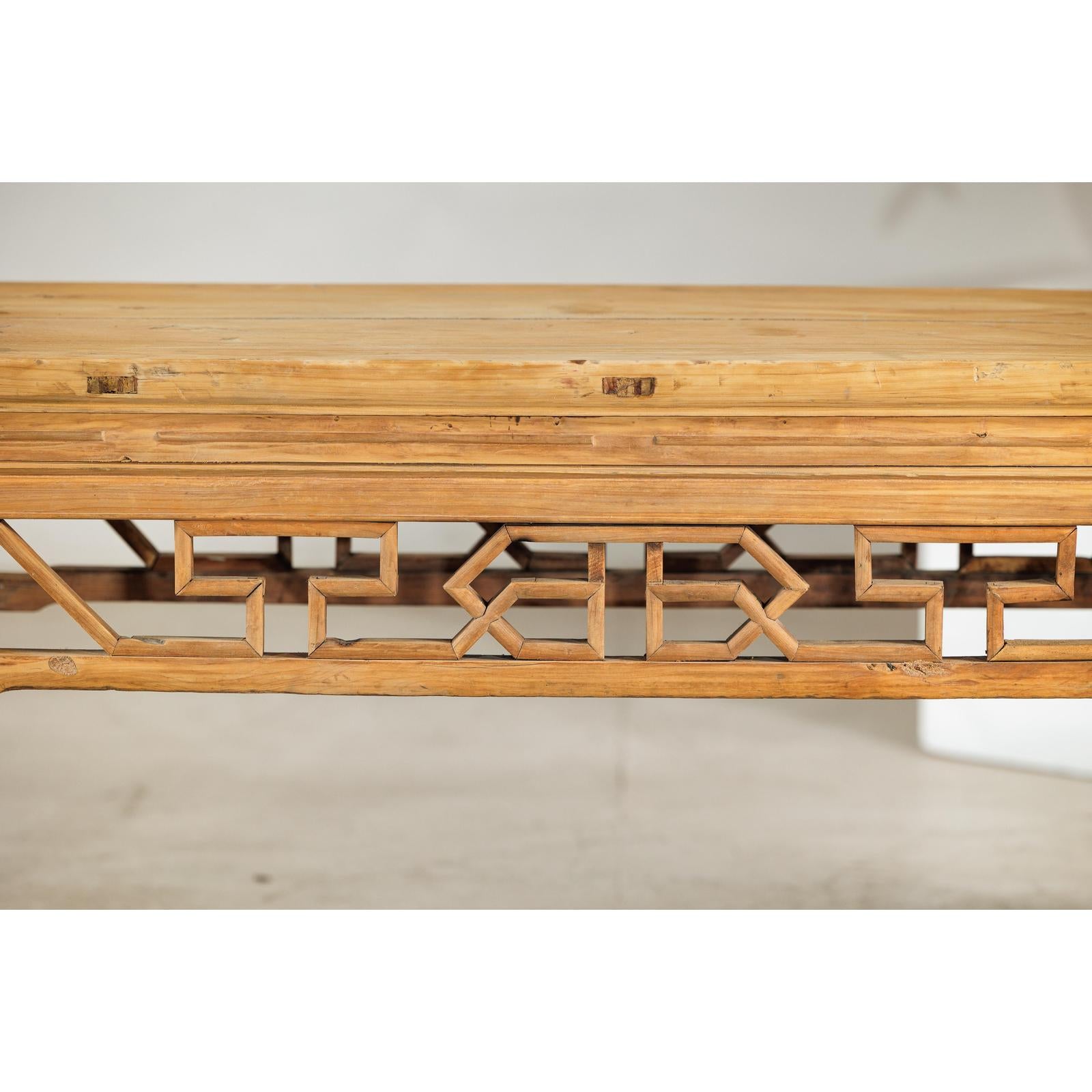 Vintage Rustic Low Table with Geometric Carved Fretwork Apron-8. Asian &amp; Chinese Furniture, Art, Antiques, Vintage Home Décor for sale at FEA Home