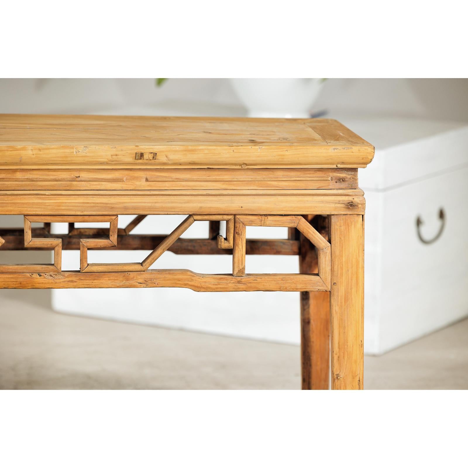 Vintage Rustic Low Table with Geometric Carved Fretwork Apron-9. Asian &amp; Chinese Furniture, Art, Antiques, Vintage Home Décor for sale at FEA Home