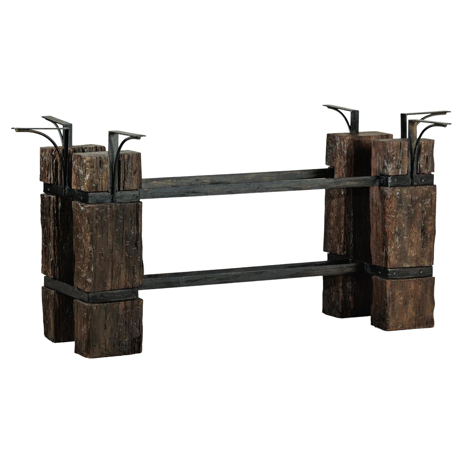 Vintage Rustic Wooden and Iron Table Base with Sculptural Industrial Design-1. Asian & Chinese Furniture, Art, Antiques, Vintage Home Décor for sale at FEA Home