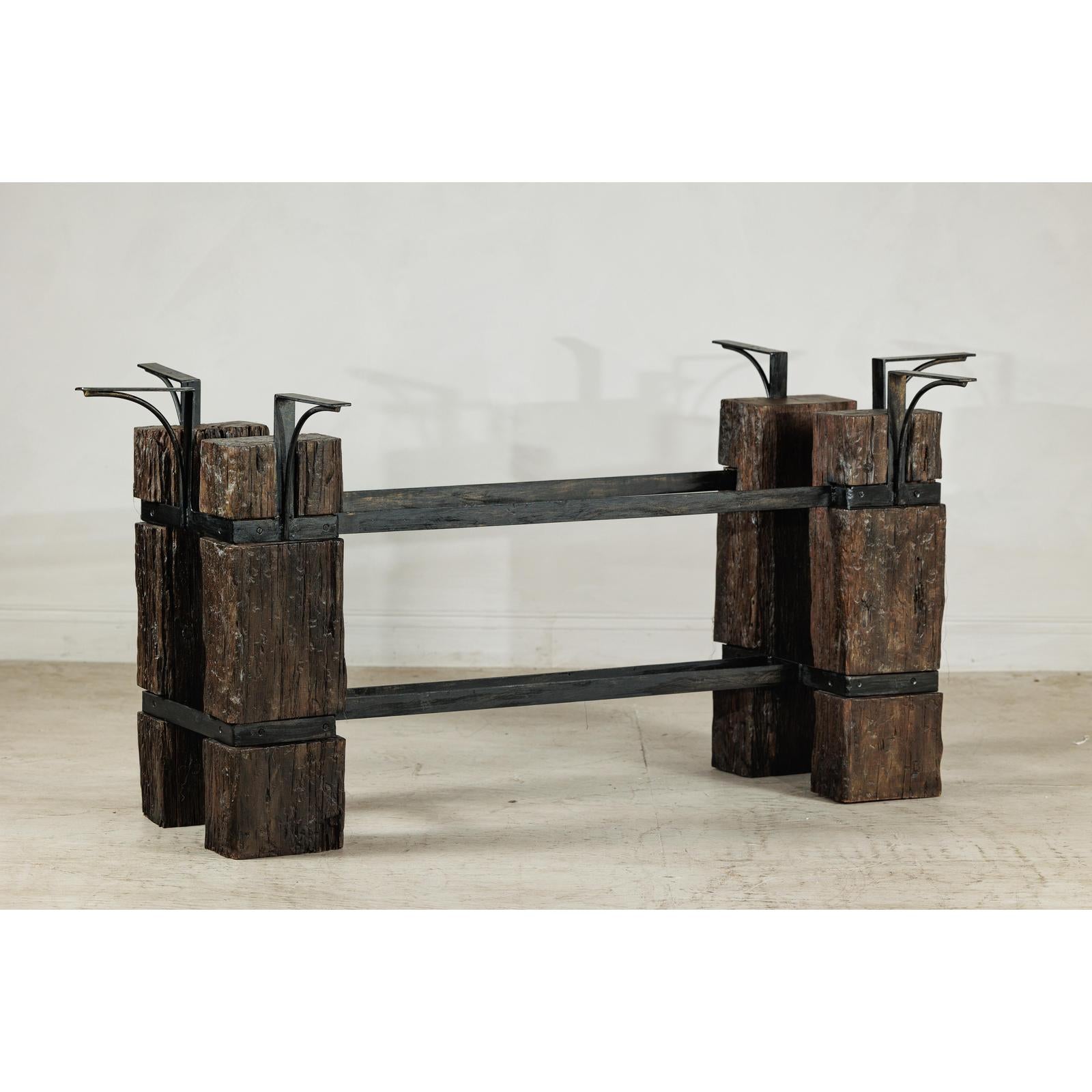 Vintage Rustic Wooden and Iron Table Base with Sculptural Industrial Design-10. Asian &amp; Chinese Furniture, Art, Antiques, Vintage Home Décor for sale at FEA Home